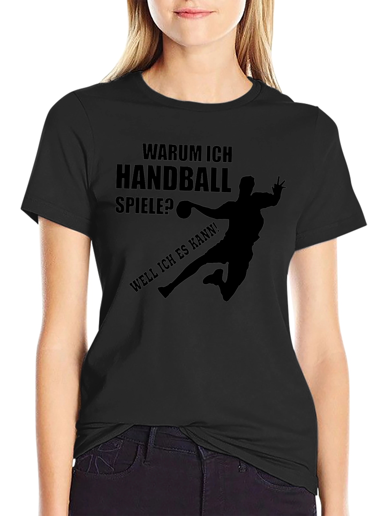 Black Handball Player Graphic T-Shirt - Fun German Slogan Tee view 2