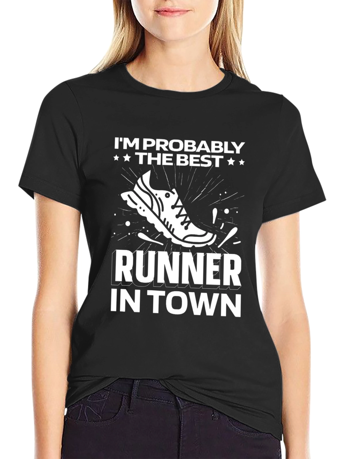 Black Best Runner in Town T-Shirt - Funny Running Tee view 2