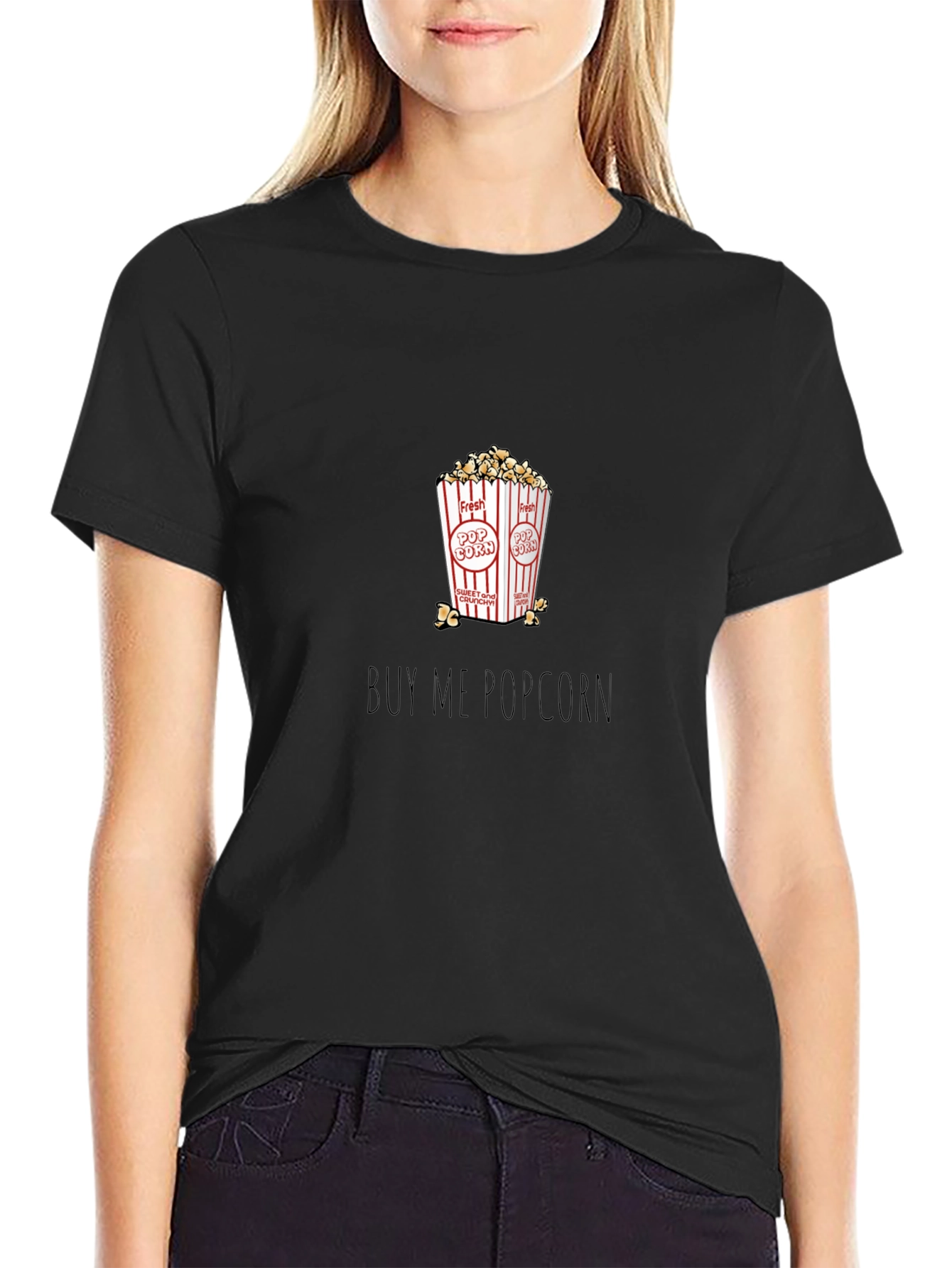 Black Buy Me Popcorn Graphic Tee - Casual Comfort view 2
