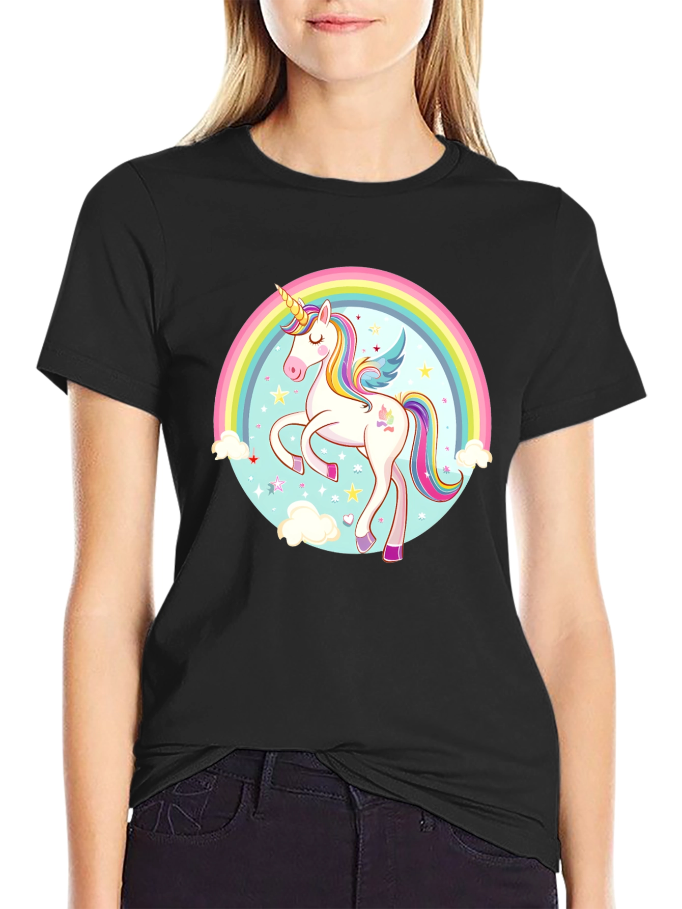 Black Unicorn Rainbow Graphic Tee view 2