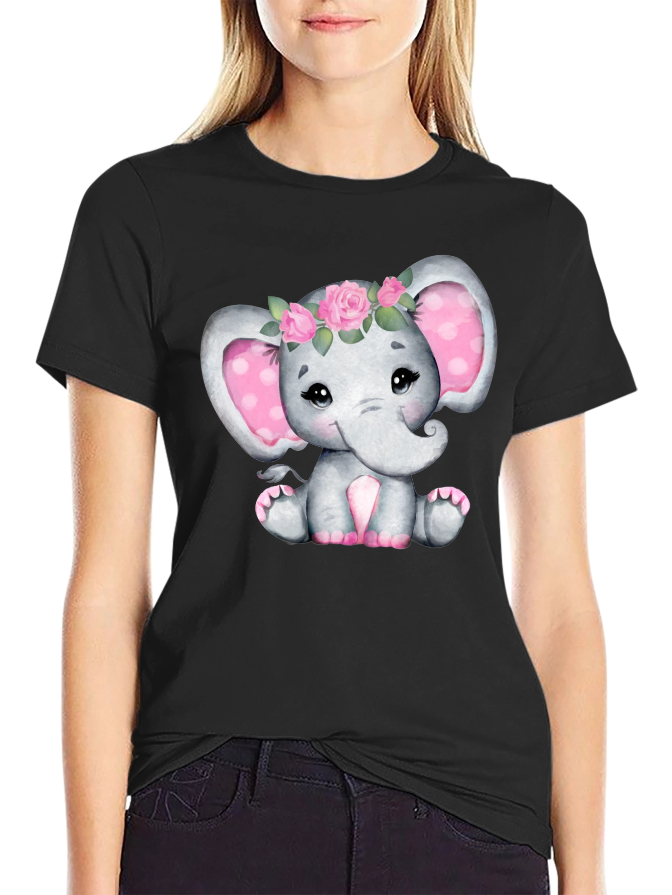 Black Cute Elephant Tee view 2