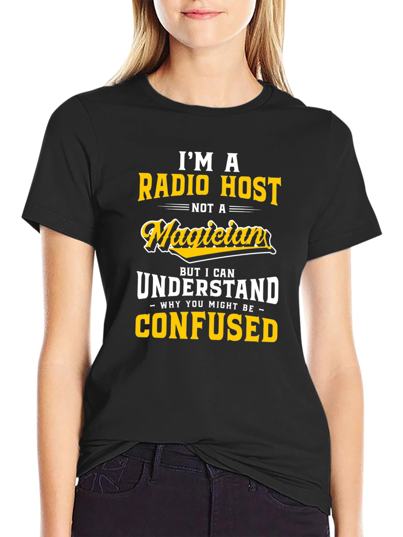Black Radio Host T-Shirt - Magician Funny Tee view 2
