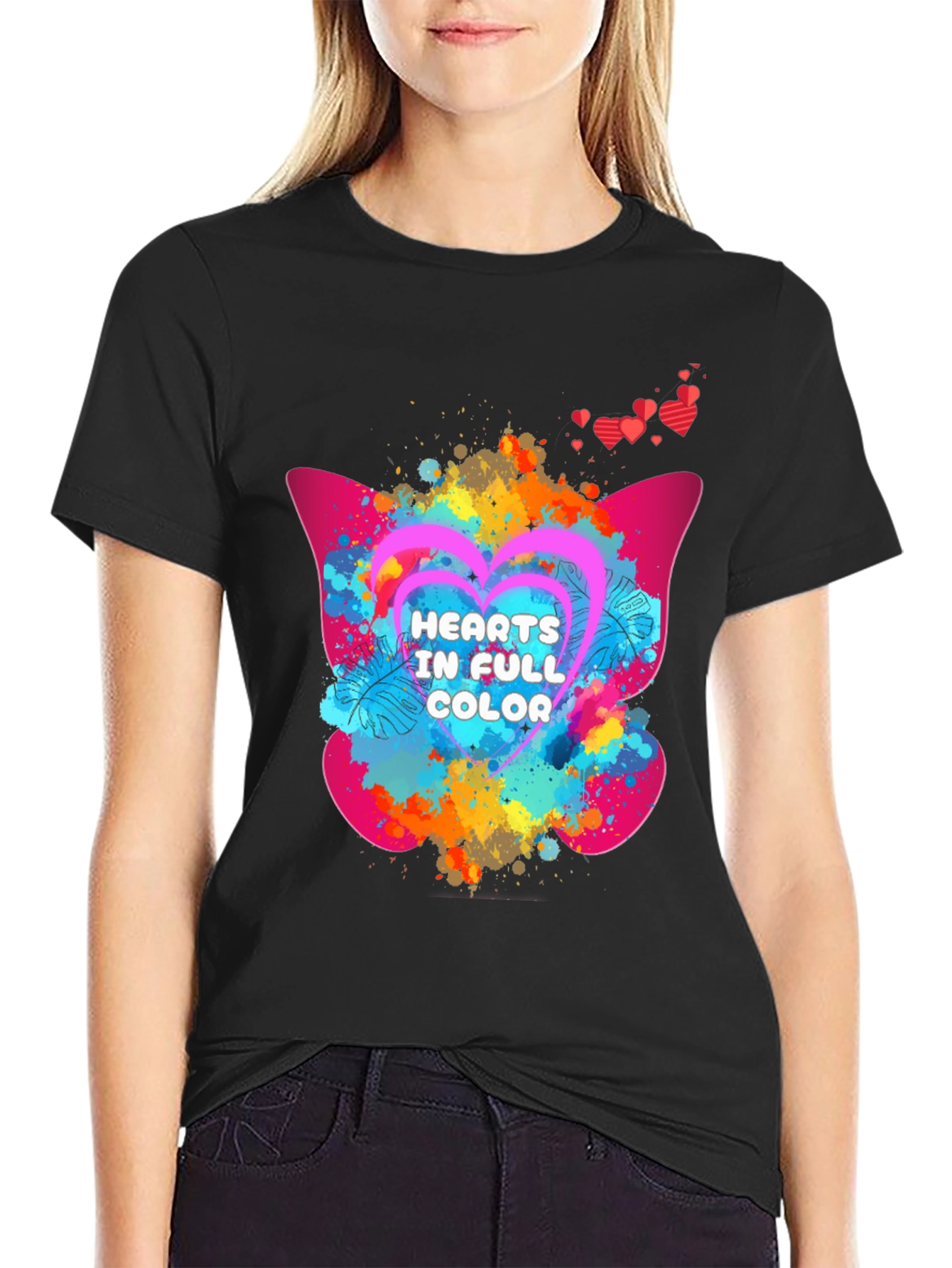 Black Hearts in Full Color Graphic T-Shirt view 2