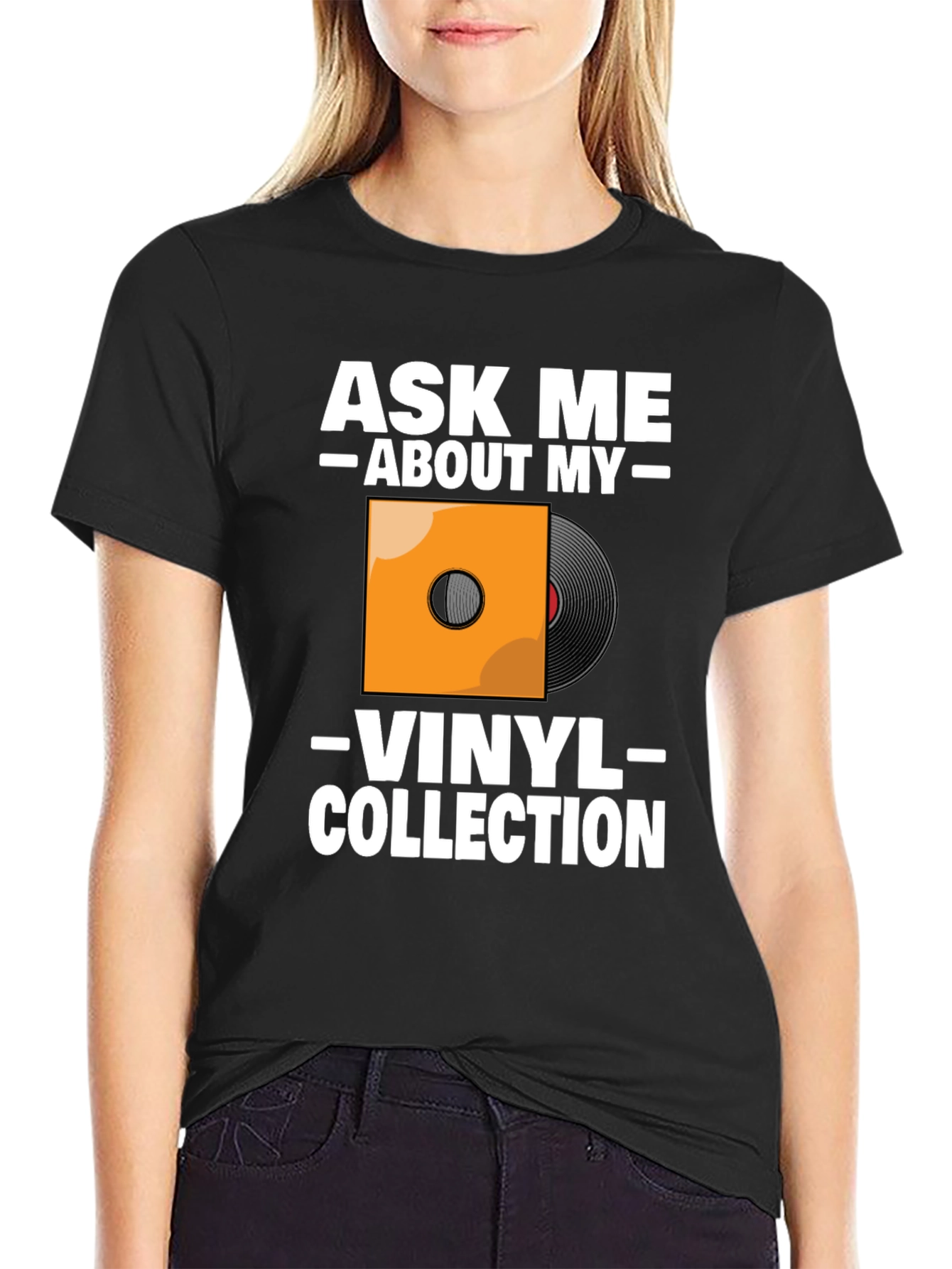 Black Ask Me About My Vinyl Collection T-Shirt view 2