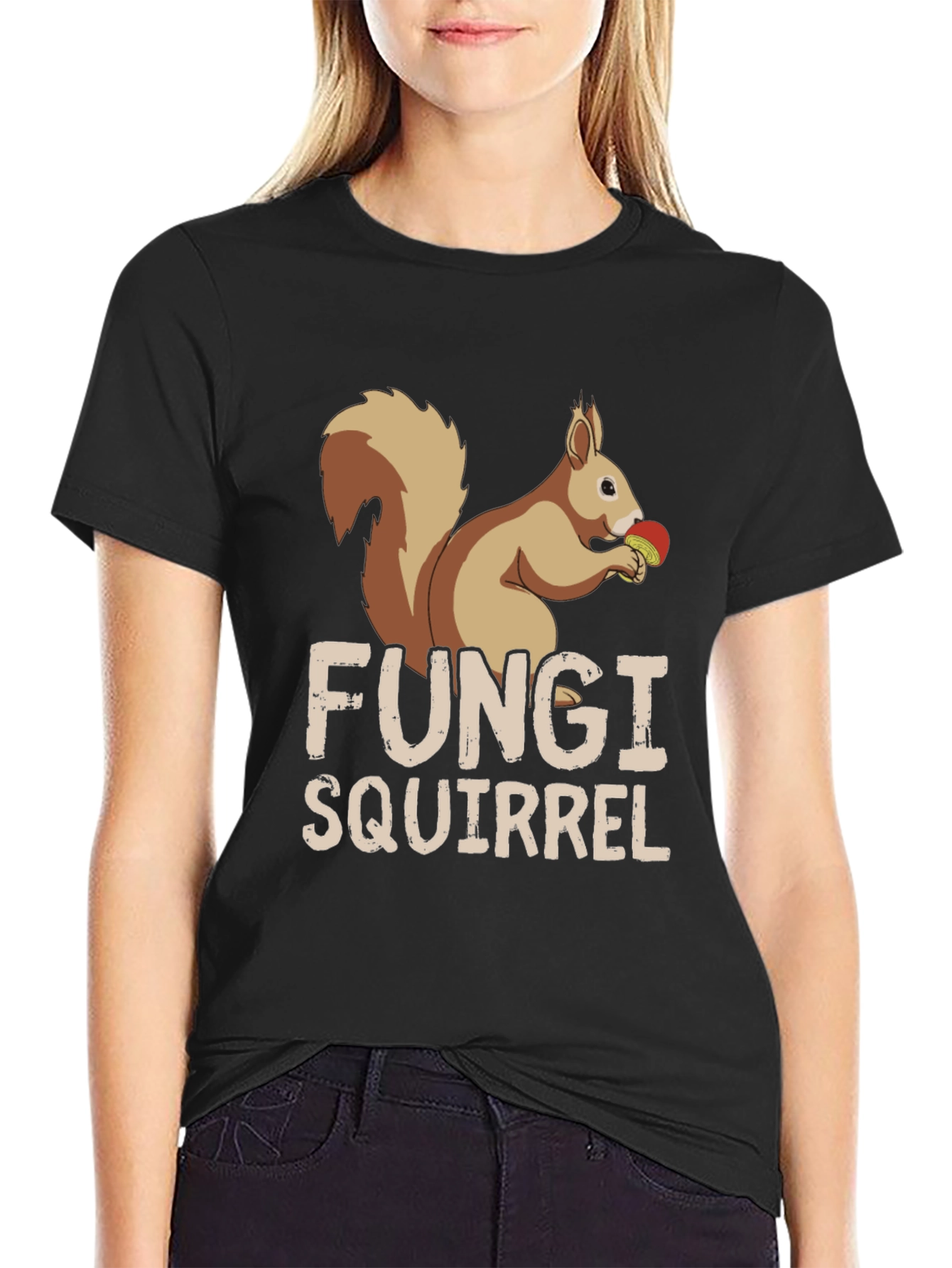 Black Fungi Squirrel Graphic Tee - Unique Humor T-Shirt view 2