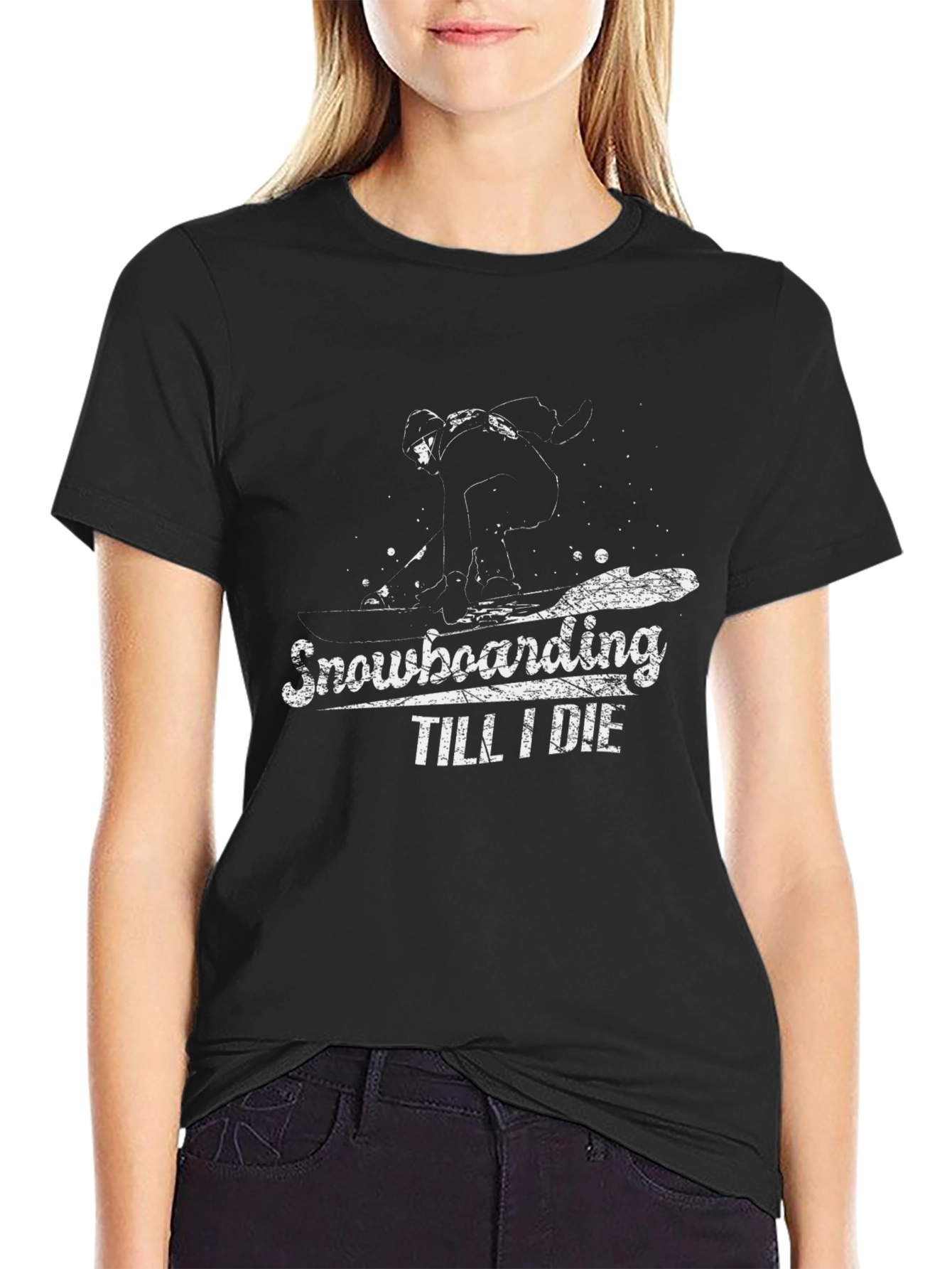 Black Snowboarding Till I Die T-Shirt - Graphic Tee view 2