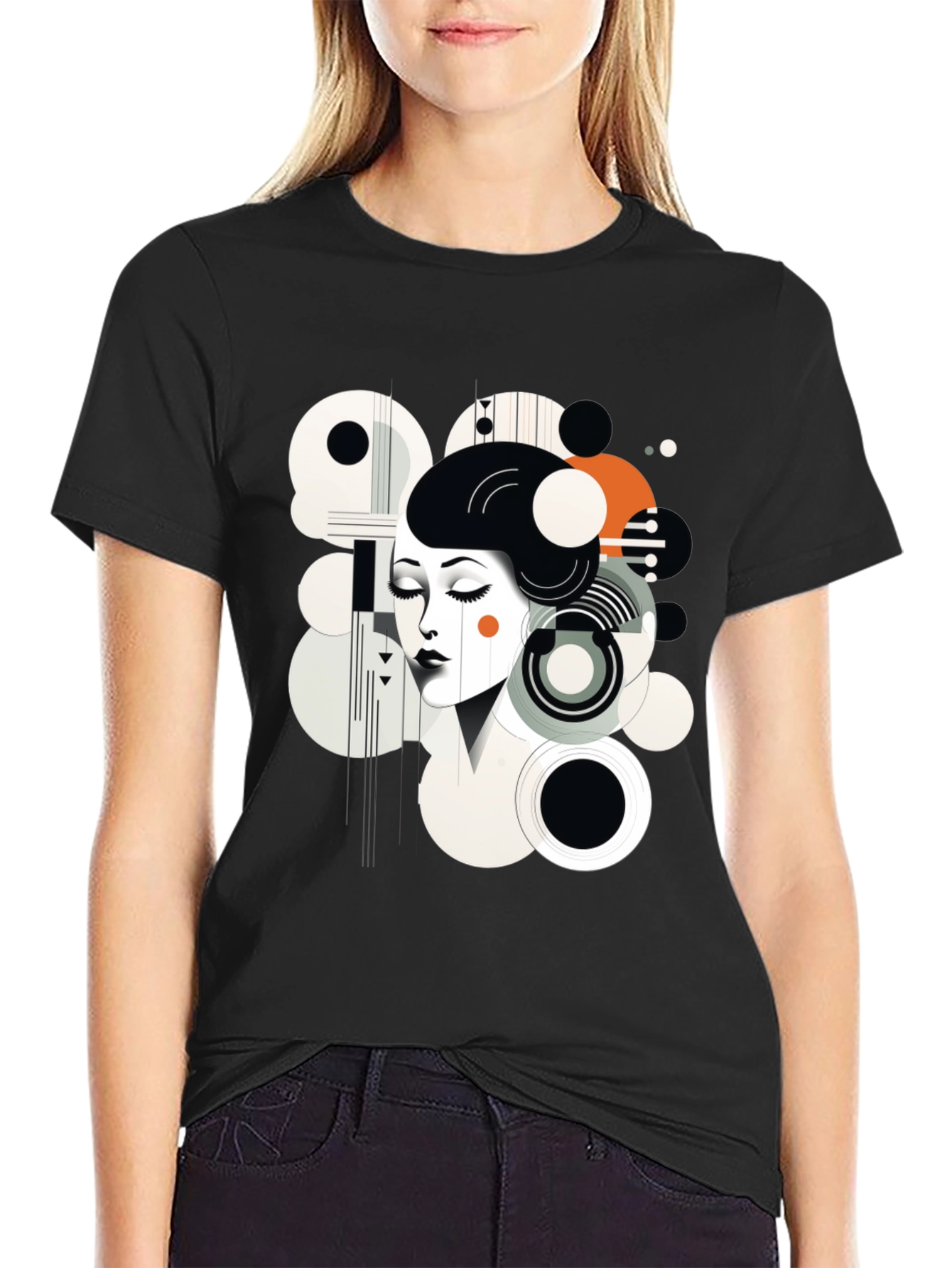 Black Abstract Woman Graphic Black Tee view 2