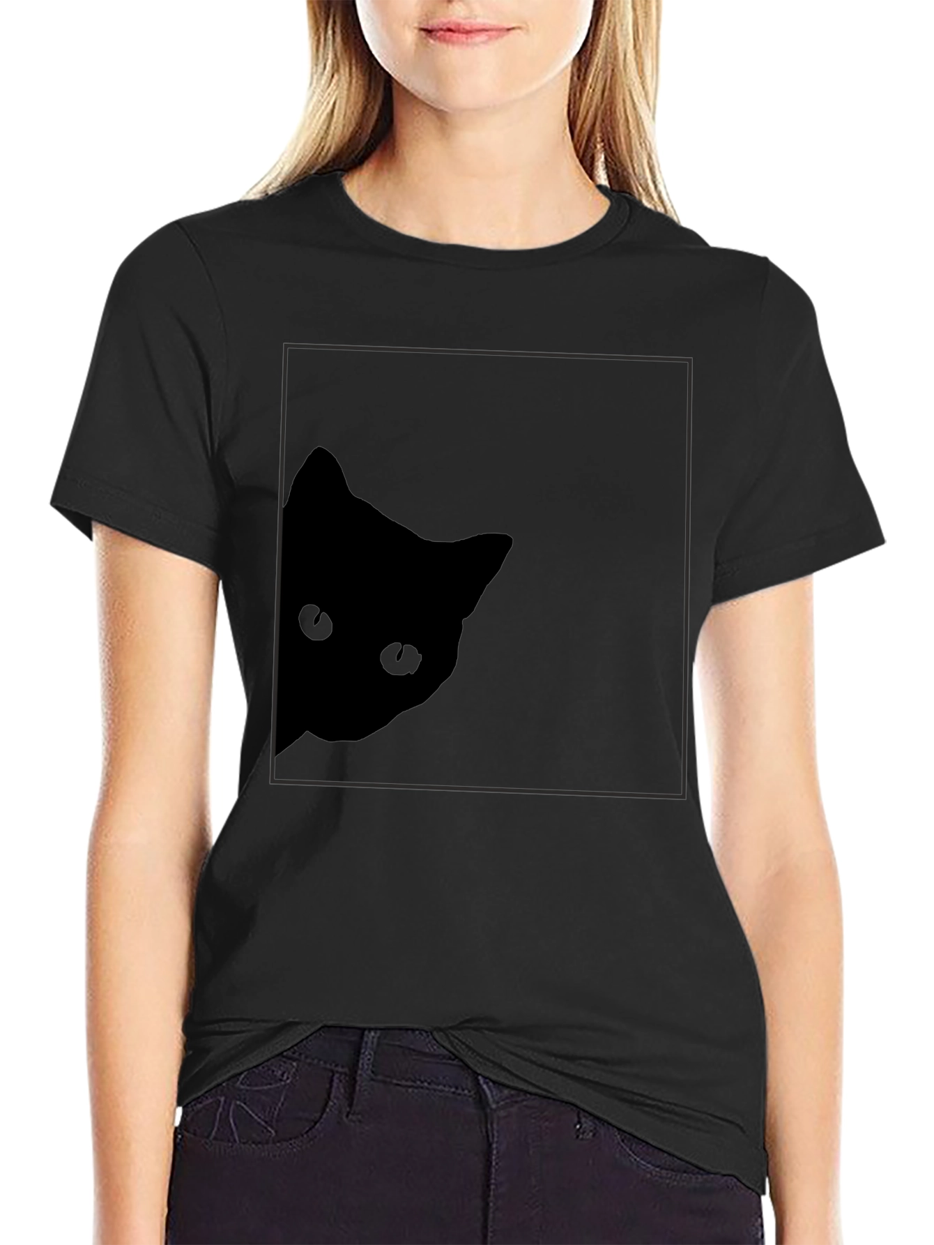 Black Stealthy Cat Black T-Shirt: Peek-a-Boo Style view 2
