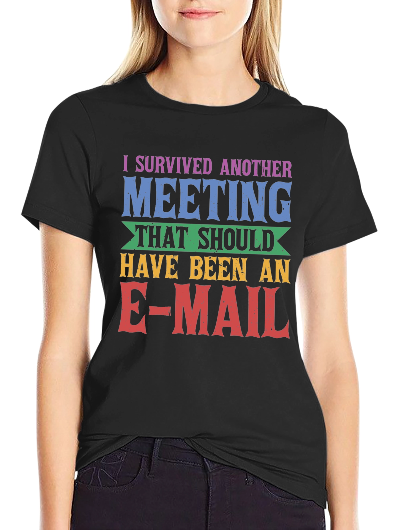 Black I Survived Another Meeting T-Shirt view 2