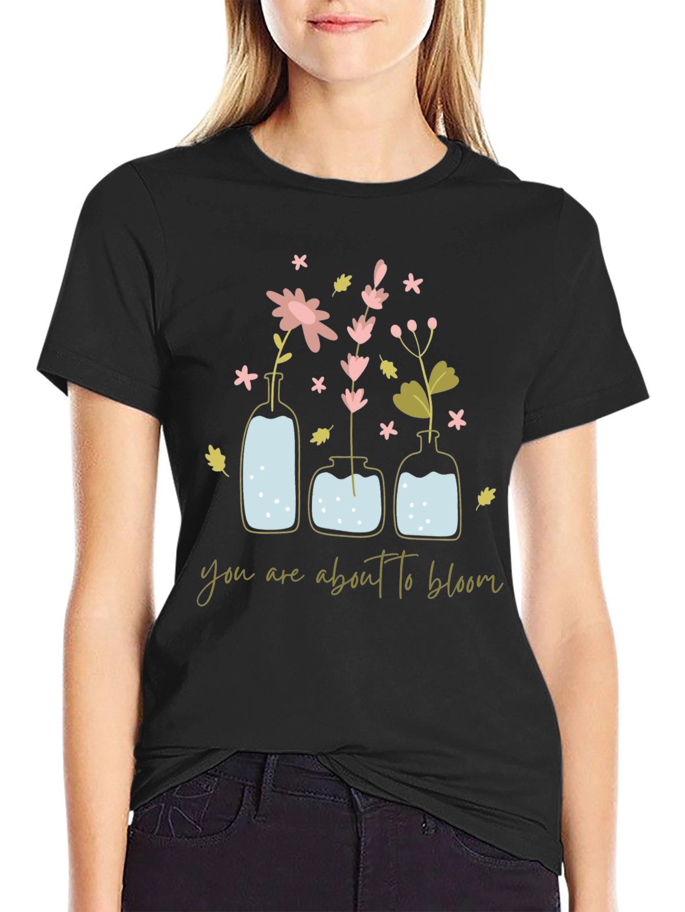 Black Floral Bloom T-Shirt - Inspirational Design view 2