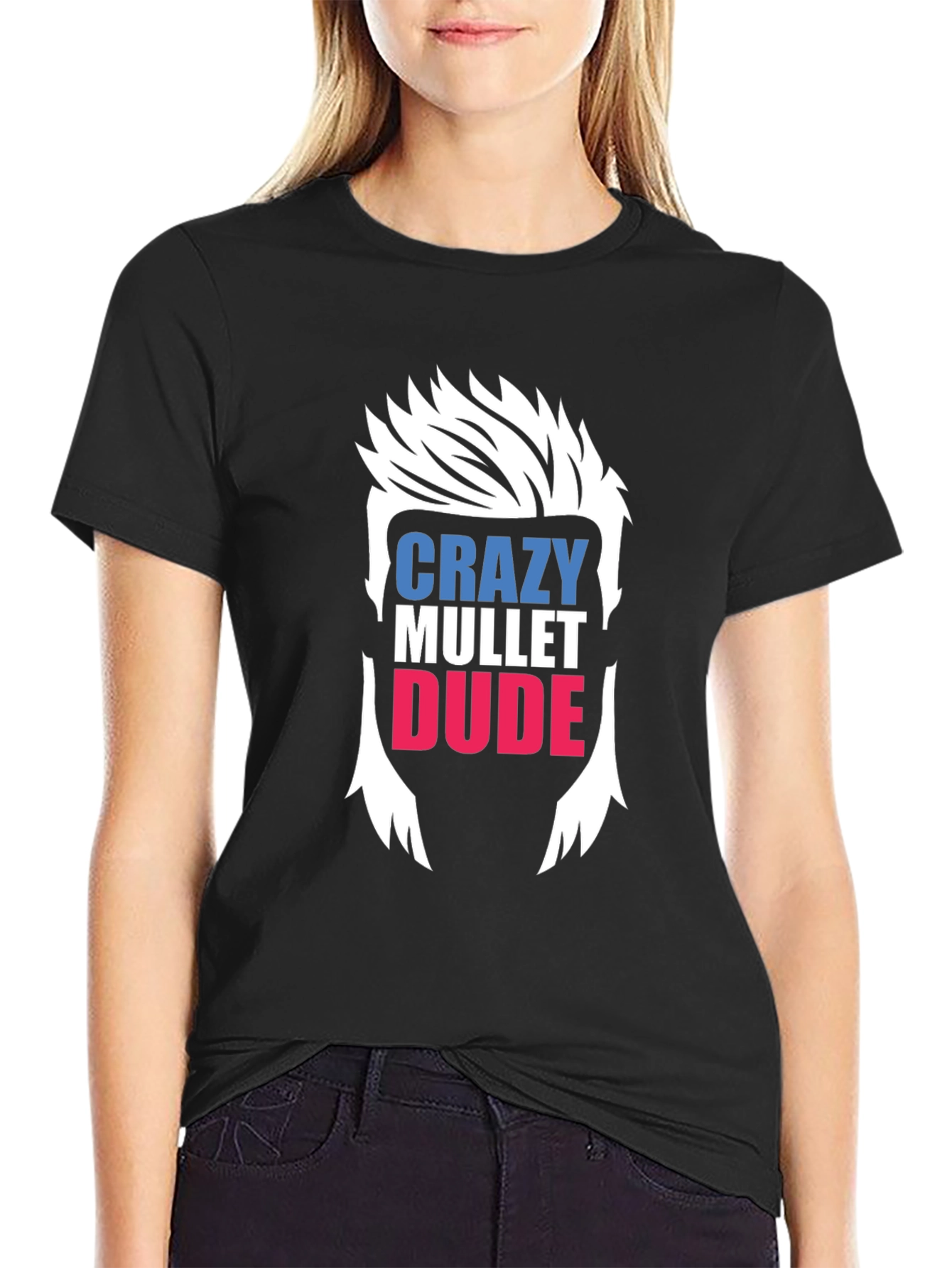 Black Crazy Mullet Dude Graphic T-Shirt view 2