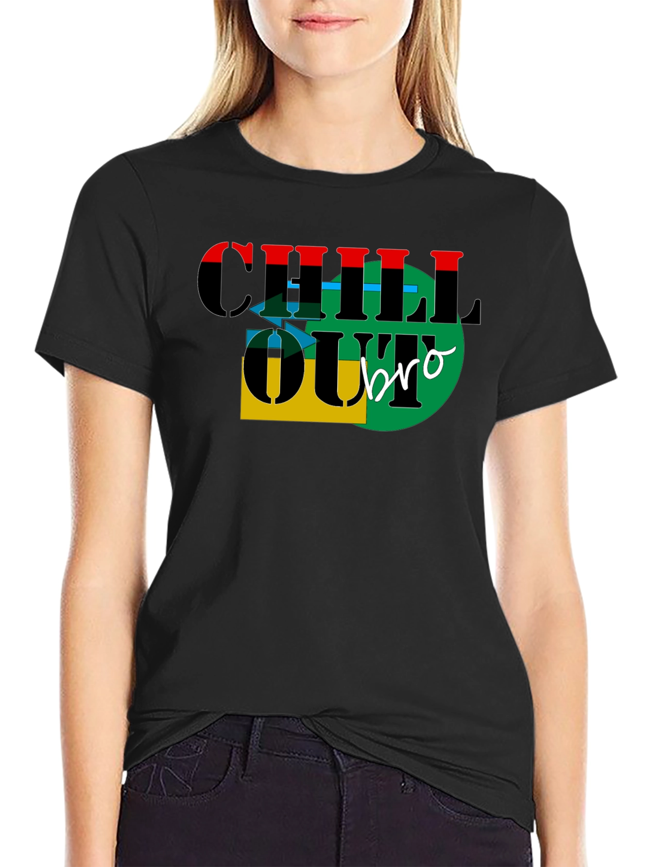Black Chill Out Bro Graphic T-Shirt view 2