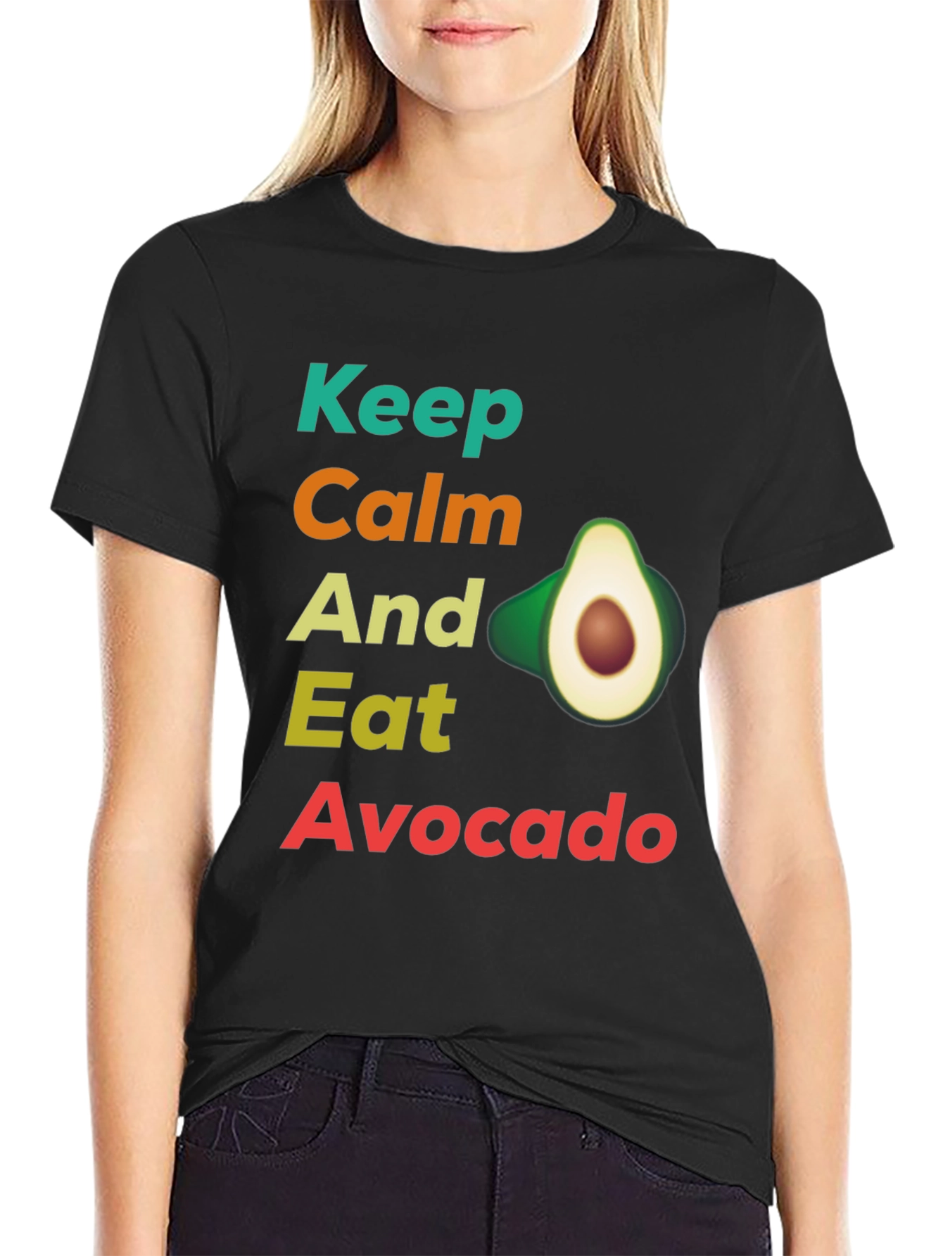 Black Keep Calm and Eat Avocado T-Shirt, Funny Avocado Lover Tee view 2