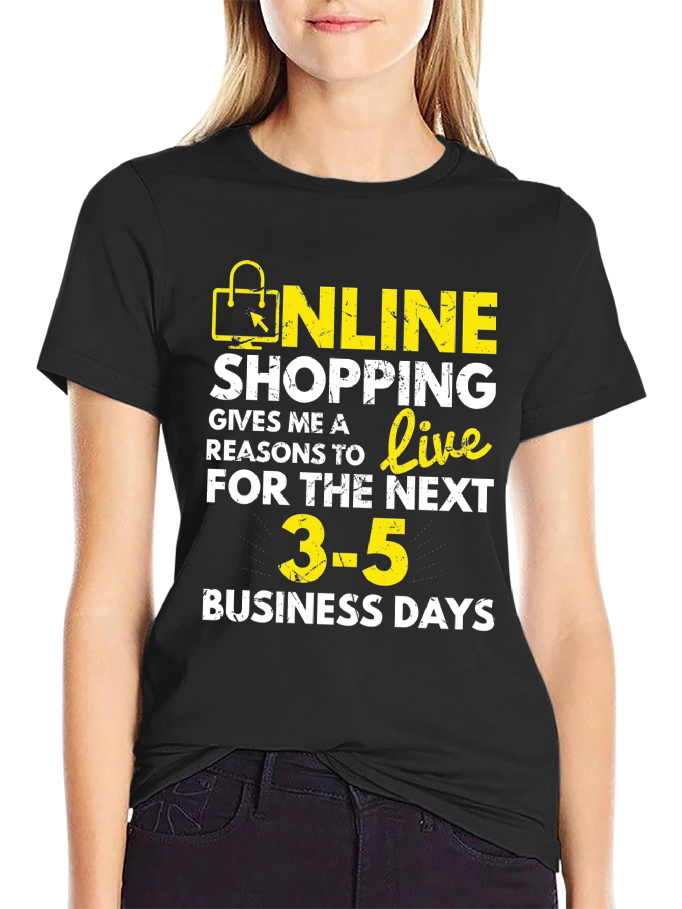 Black Online Shopping T-Shirt - Live for the Next 3-5 Days! view 2