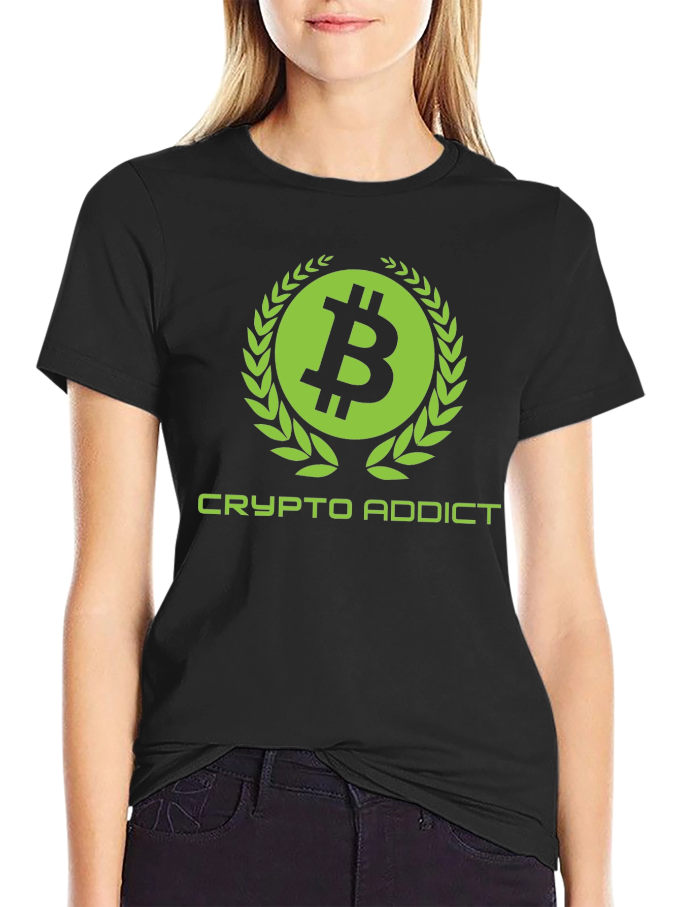 Black Crypto Addict Black T-Shirt with Bitcoin Design view 2