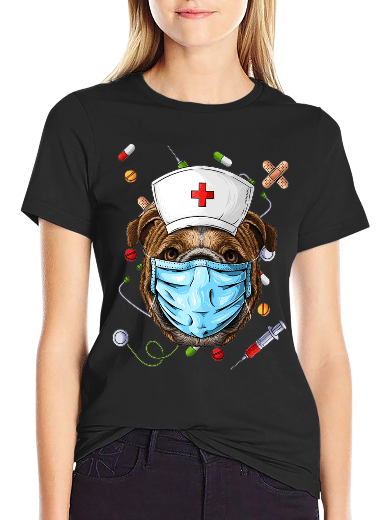 Black Nurse Dog T-Shirt - Healthcare Hero view 2