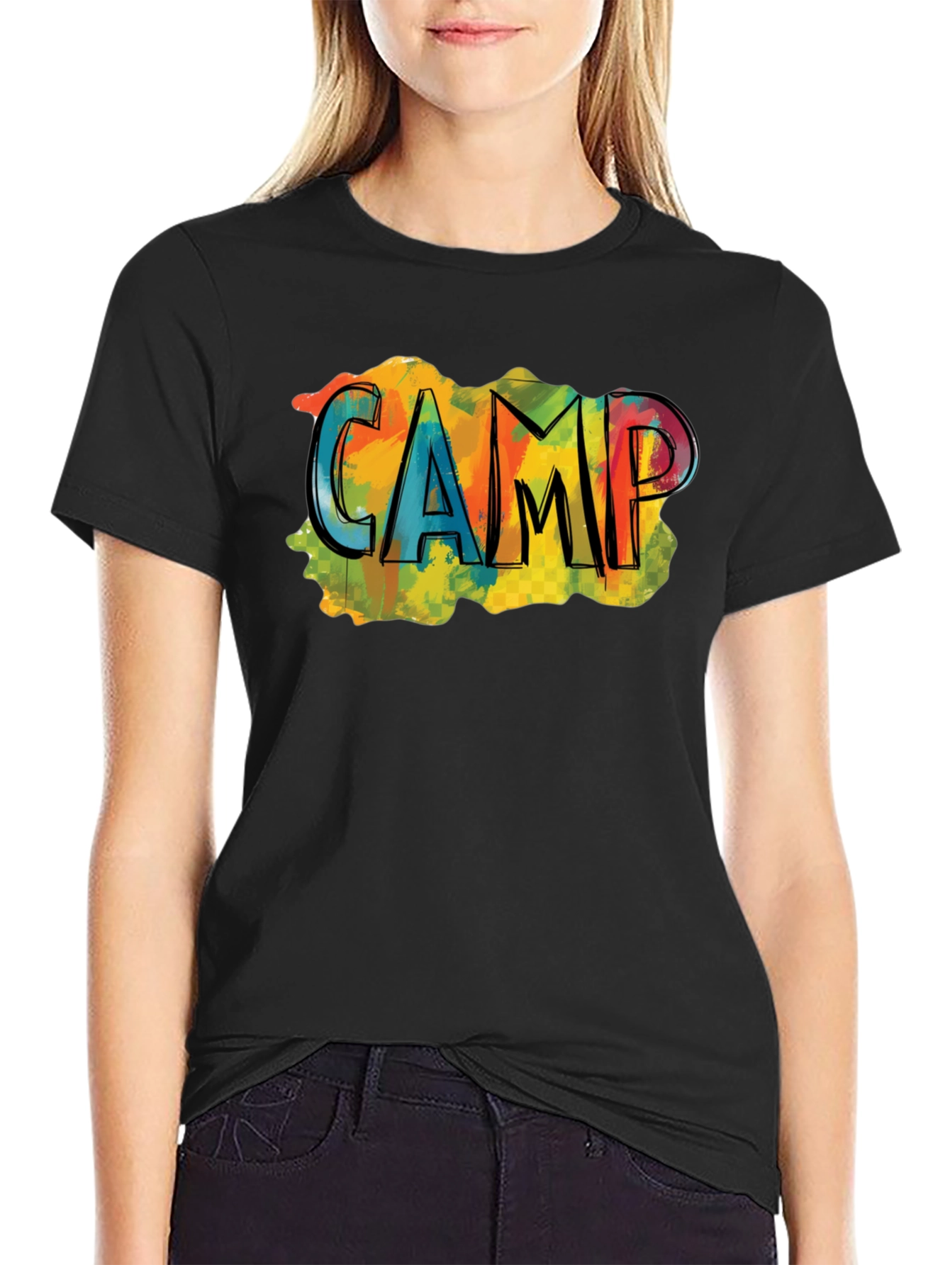 Black Colorful "CAMP" Graphic Black T-Shirt view 2
