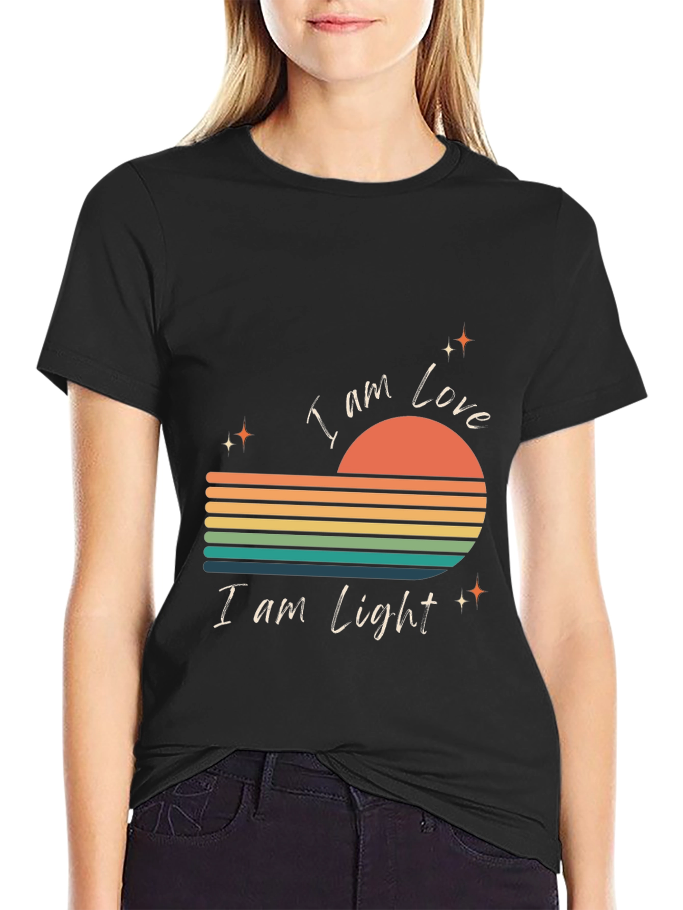 Black I Am Love I Am Light Retro Graphic Tee view 2