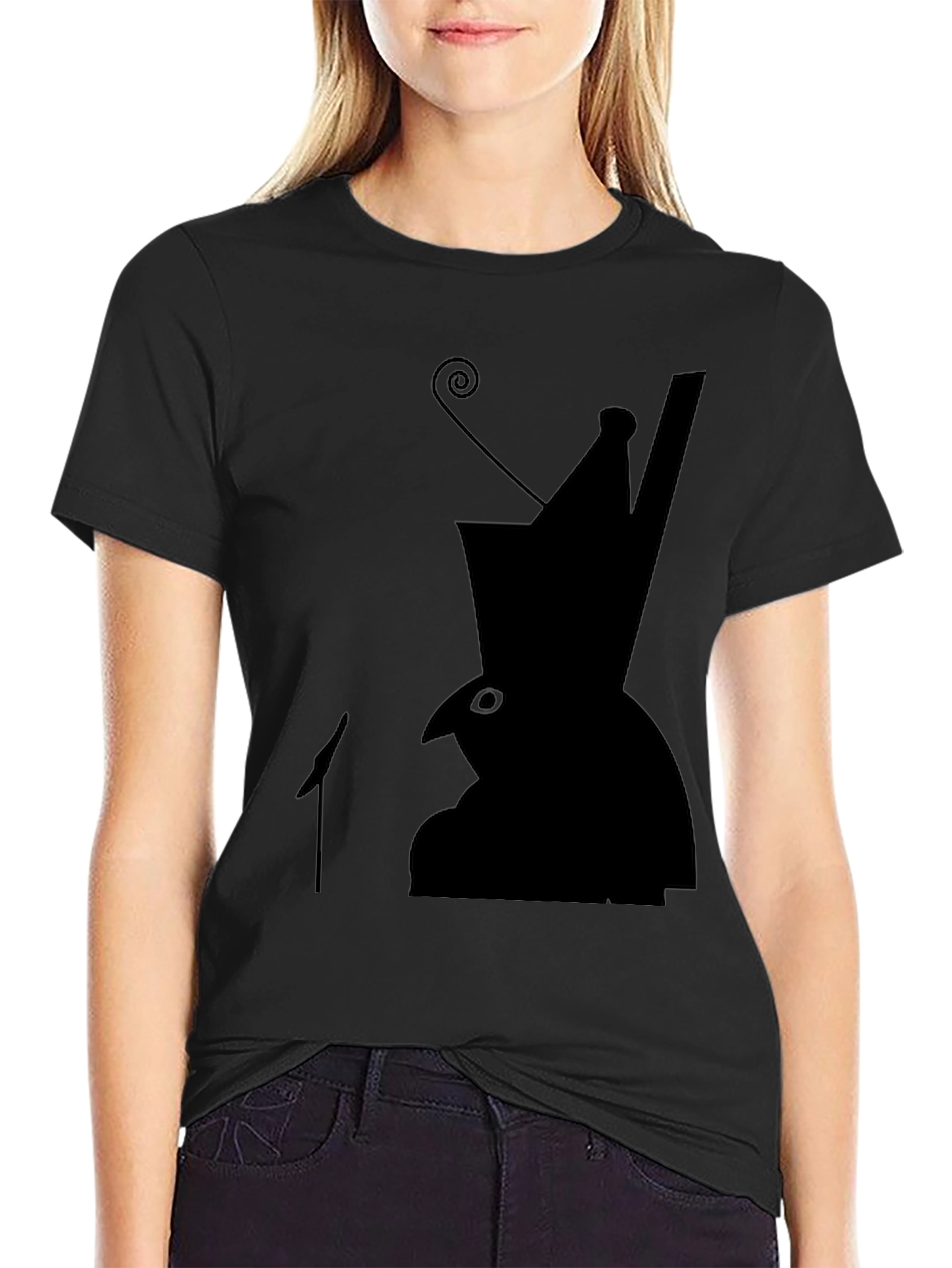 Black Silhouette Hat Bird T-Shirt view 2