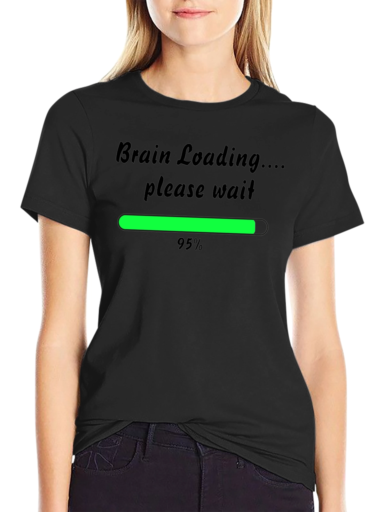 Black Brain Loading Funny Men's T-Shirt - Black view 2
