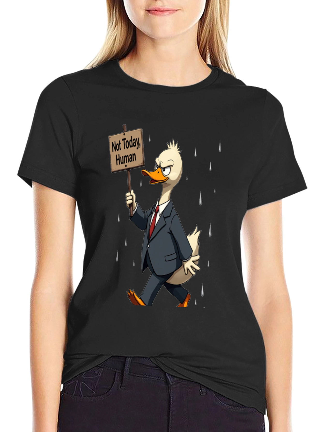 Black Not Today Human T-Shirt - Funny Duck Protest view 2