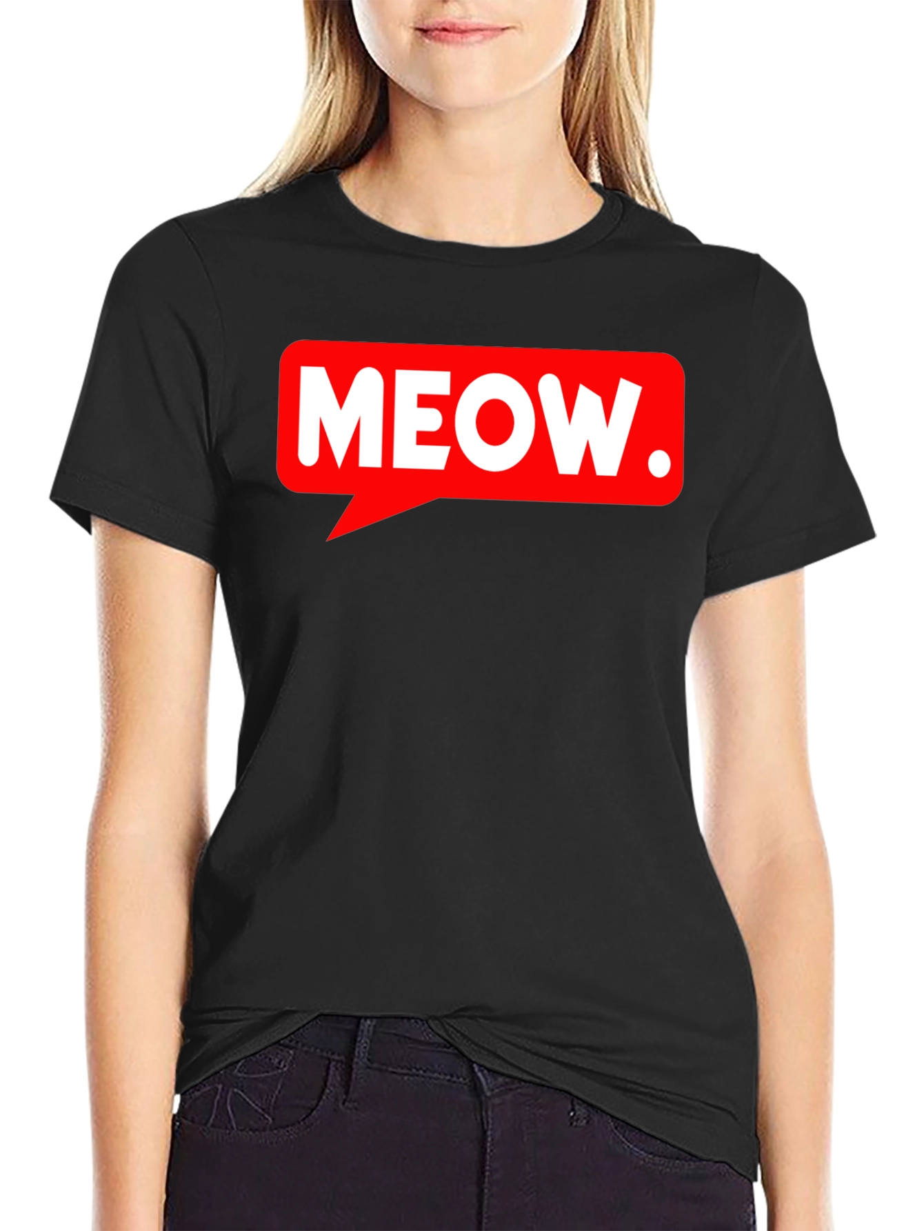 Black Meow Speech Bubble Black T-Shirt view 2