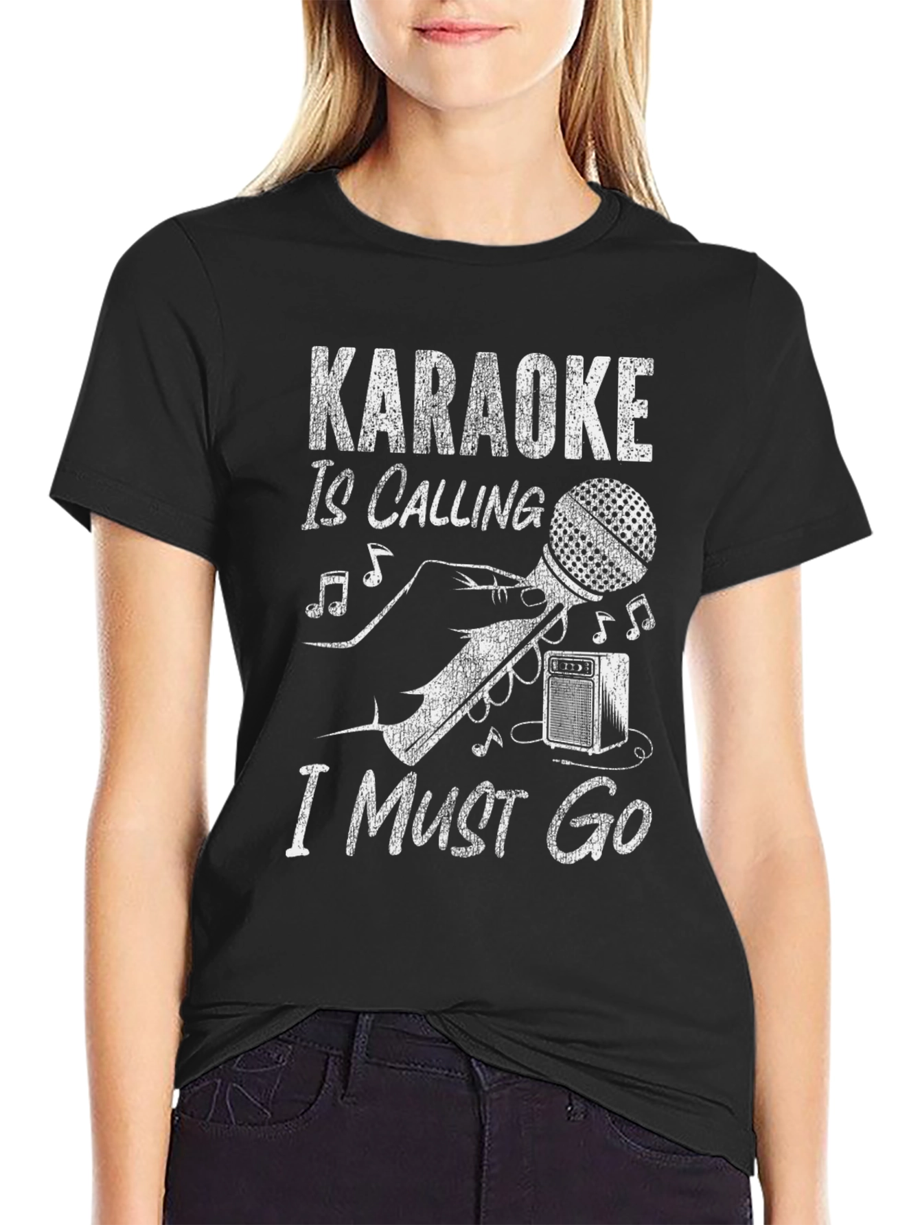 Black Karaoke Calling T-Shirt: Music Lover's Graphic Tee view 2