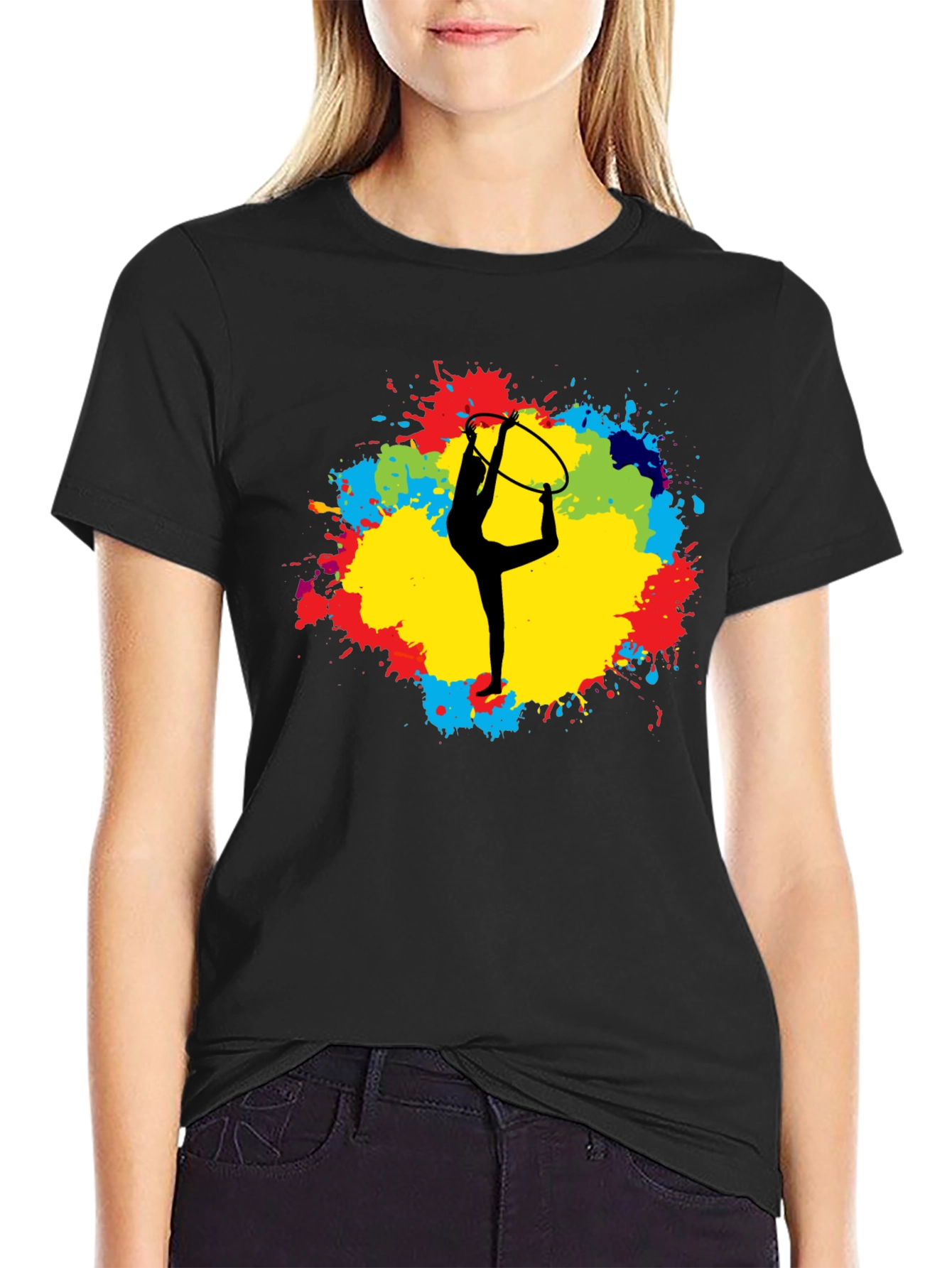 Black Rhythmic Gymnastics T-Shirt - Colorful Design view 2