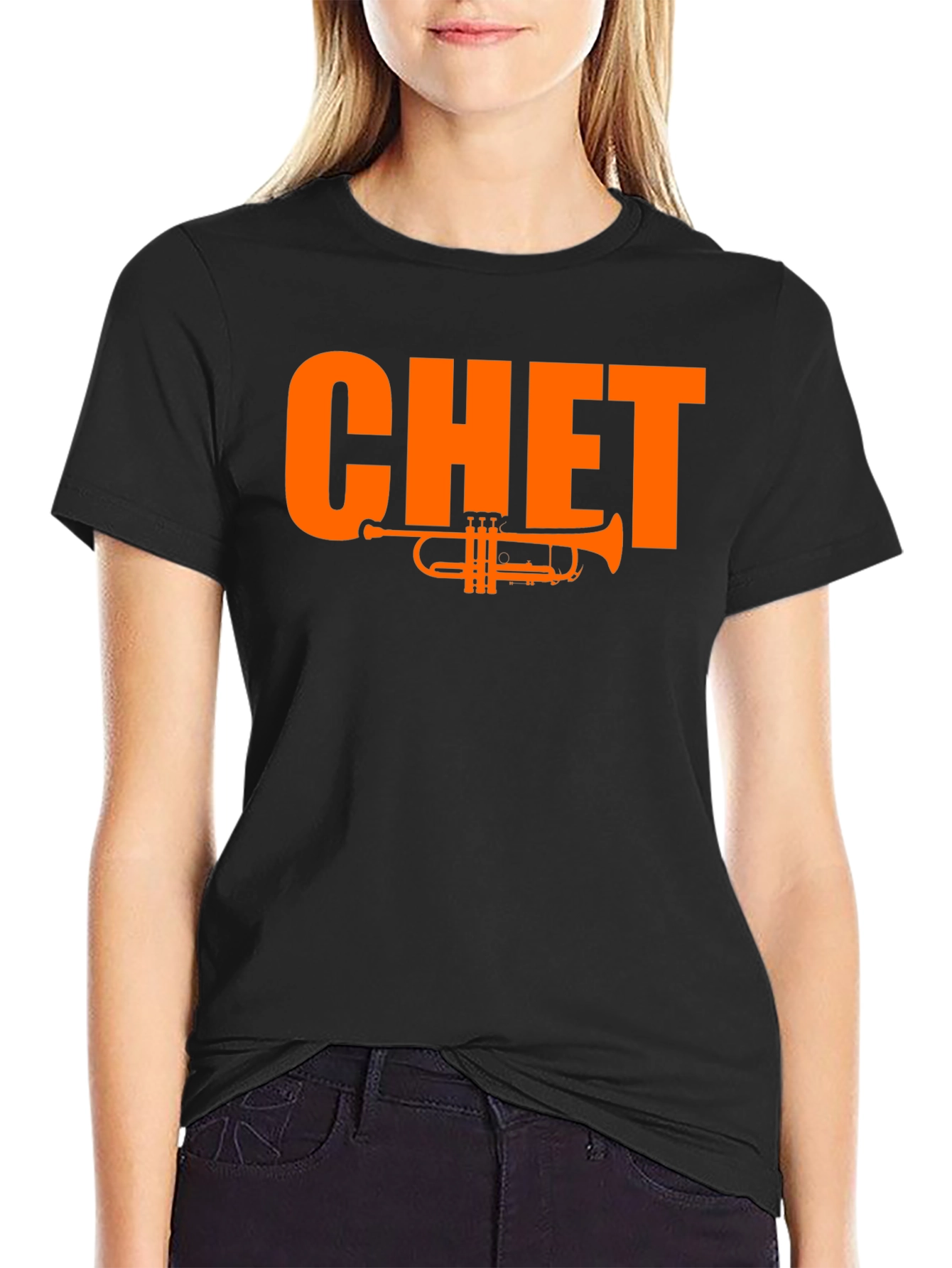 Black Chet Trumpet Graphic Tee - Black Cotton T-Shirt view 2