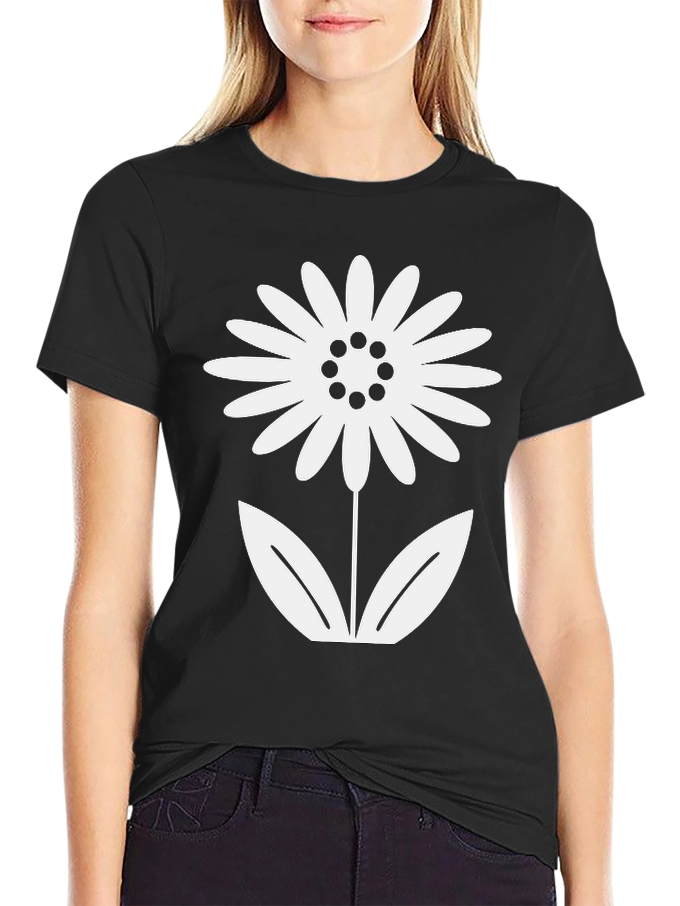 Black Daisy Graphic T-Shirt - Stylish Floral Design view 2