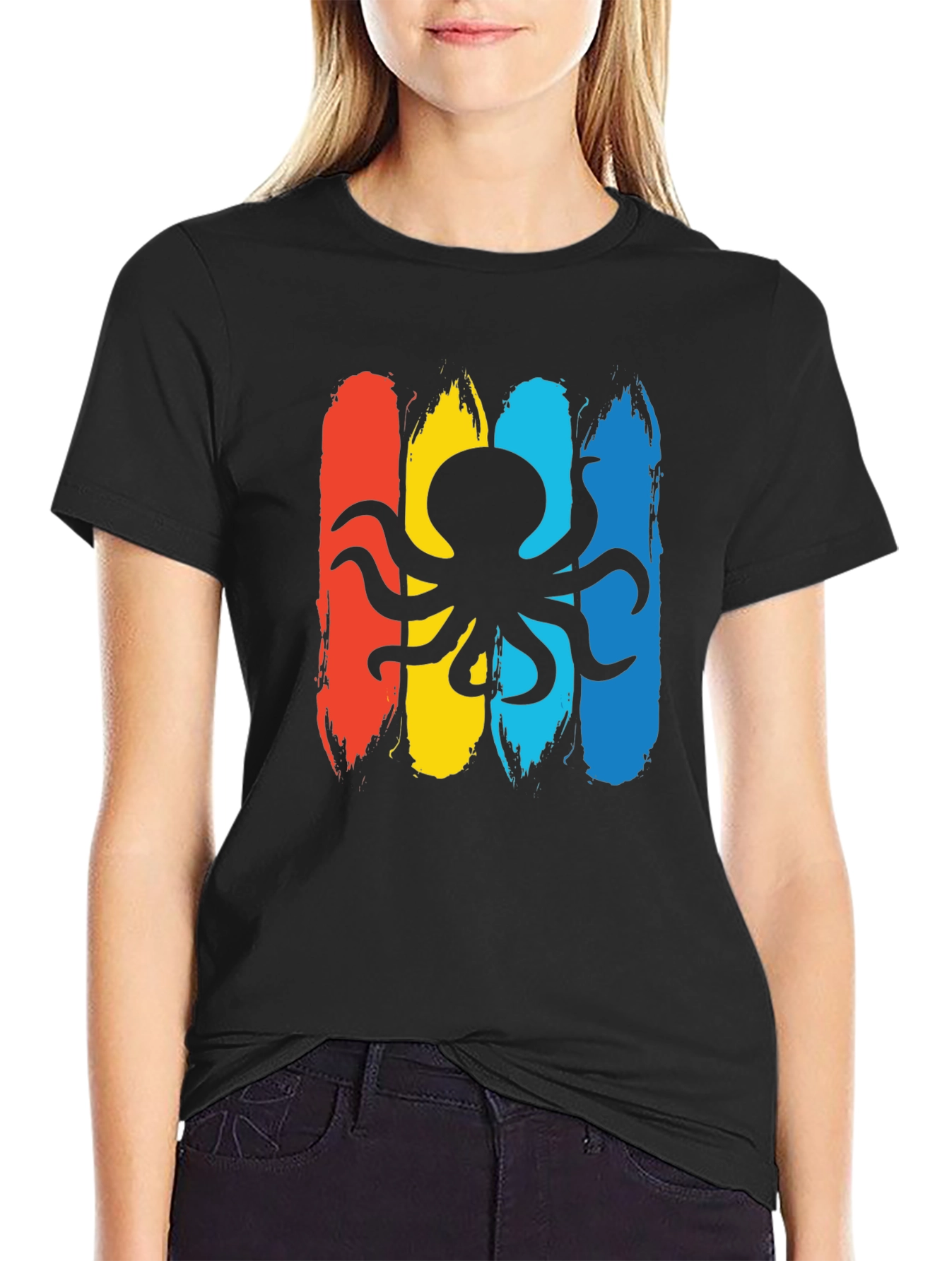 Black Octopus Graphic Men's Black T-Shirt view 2