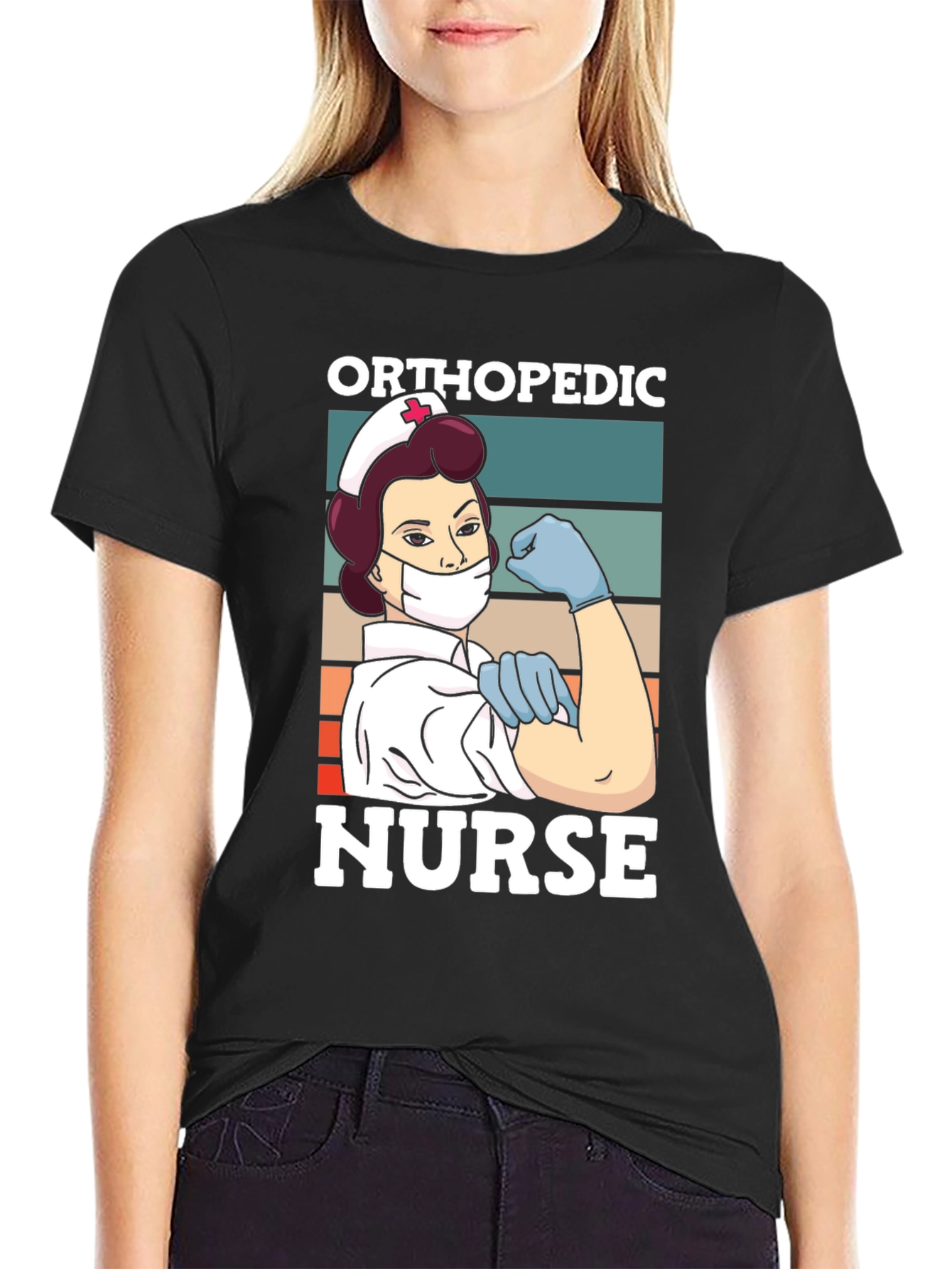 Black Orthopedic Nurse T-Shirt - Strong Woman Graphic Tee view 2