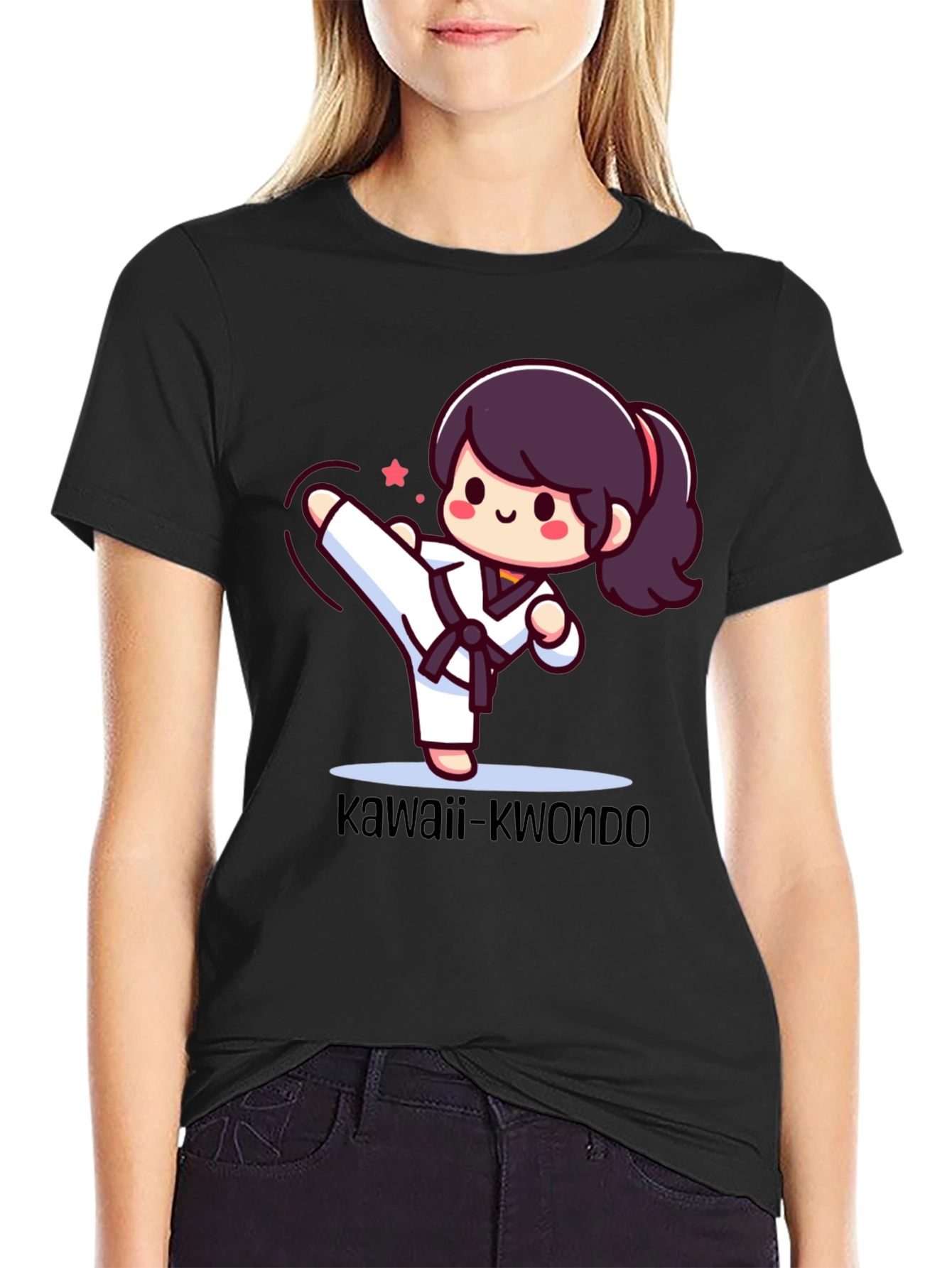 Black Kawaii Kwondo Black T-Shirt view 2