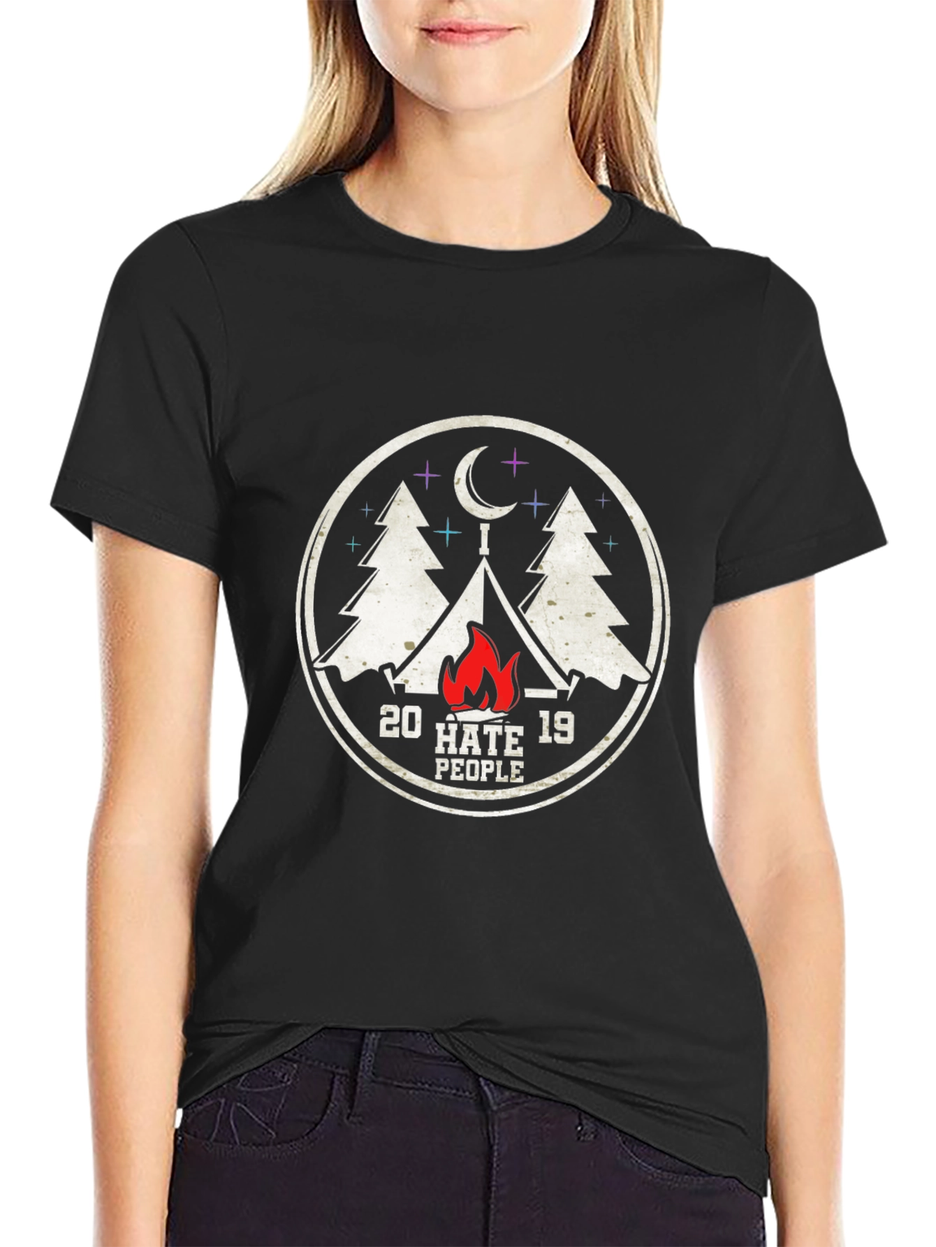 Black 20 Hate 19 People Camping T-Shirt view 2