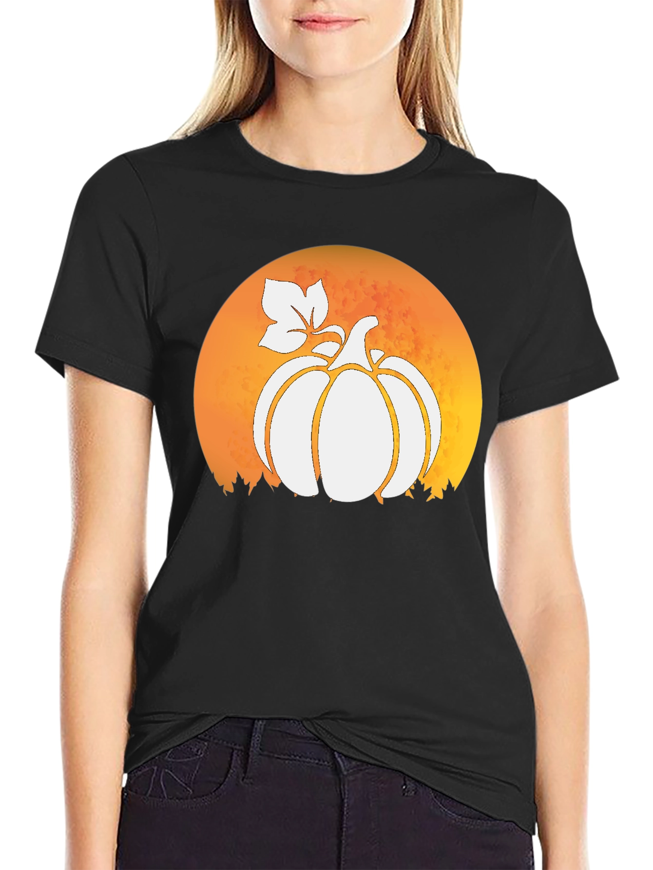 Black Pumpkin Moon Black T-Shirt - Fall Harvest Tee view 2