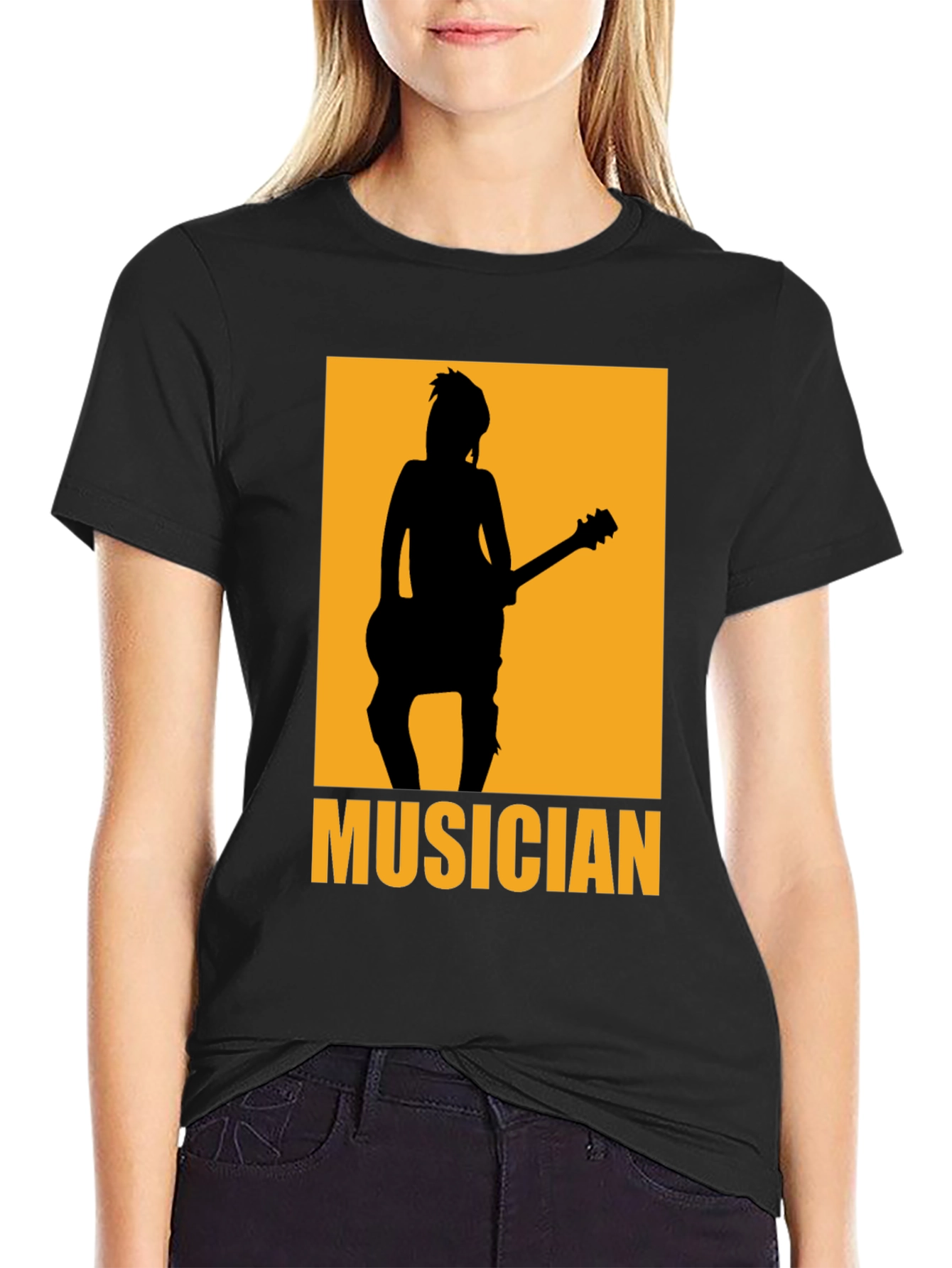 Black Musician Silhouette Graphic T-Shirt - Black view 2
