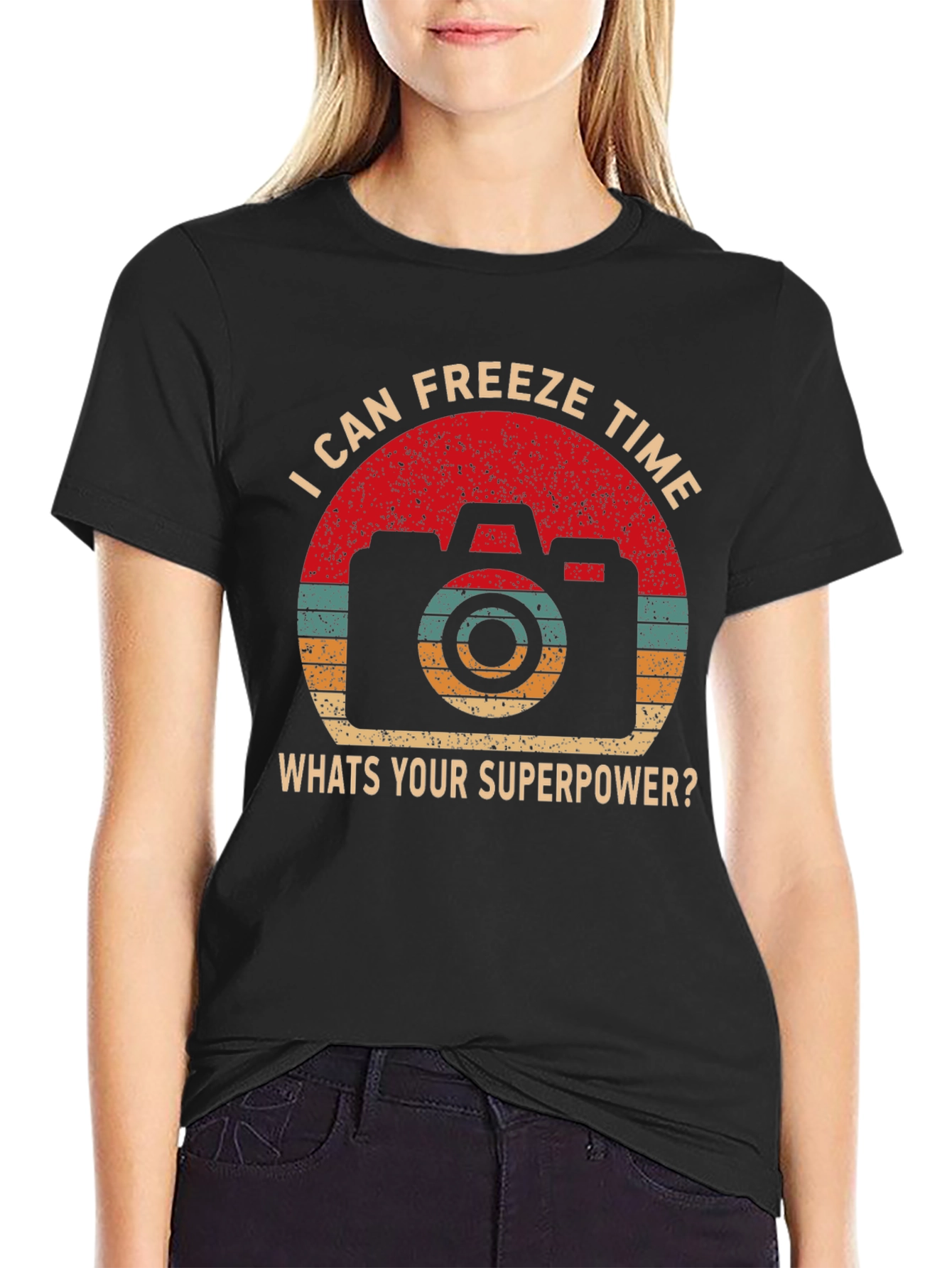 Black Freeze Time Camera Graphic T-Shirt view 2