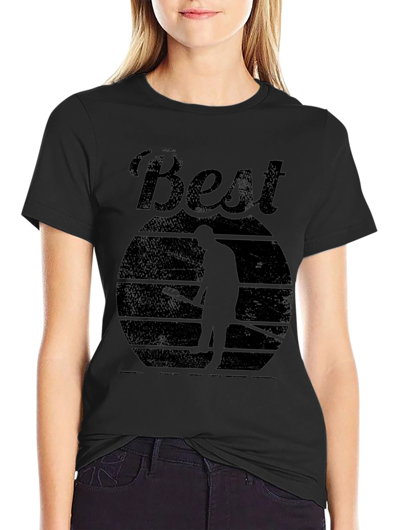 Black Best Curling Ever! Men's Black T-Shirt view 2