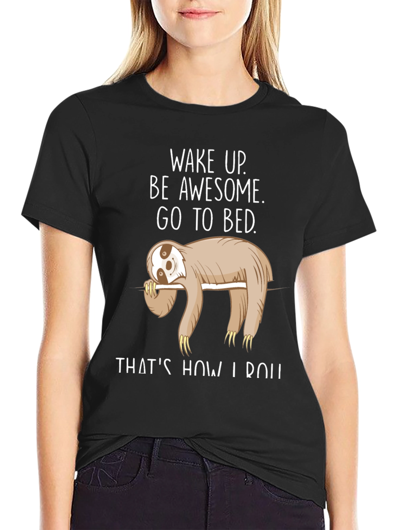 Black Sloth Wake Up T-Shirt - Funny Sleepy Animal Tee view 2