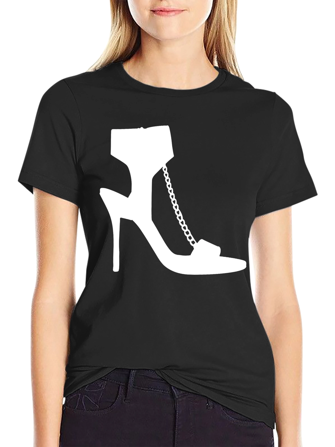 Black High Heel Graphic Tee - Fashion Statement Shirt view 2
