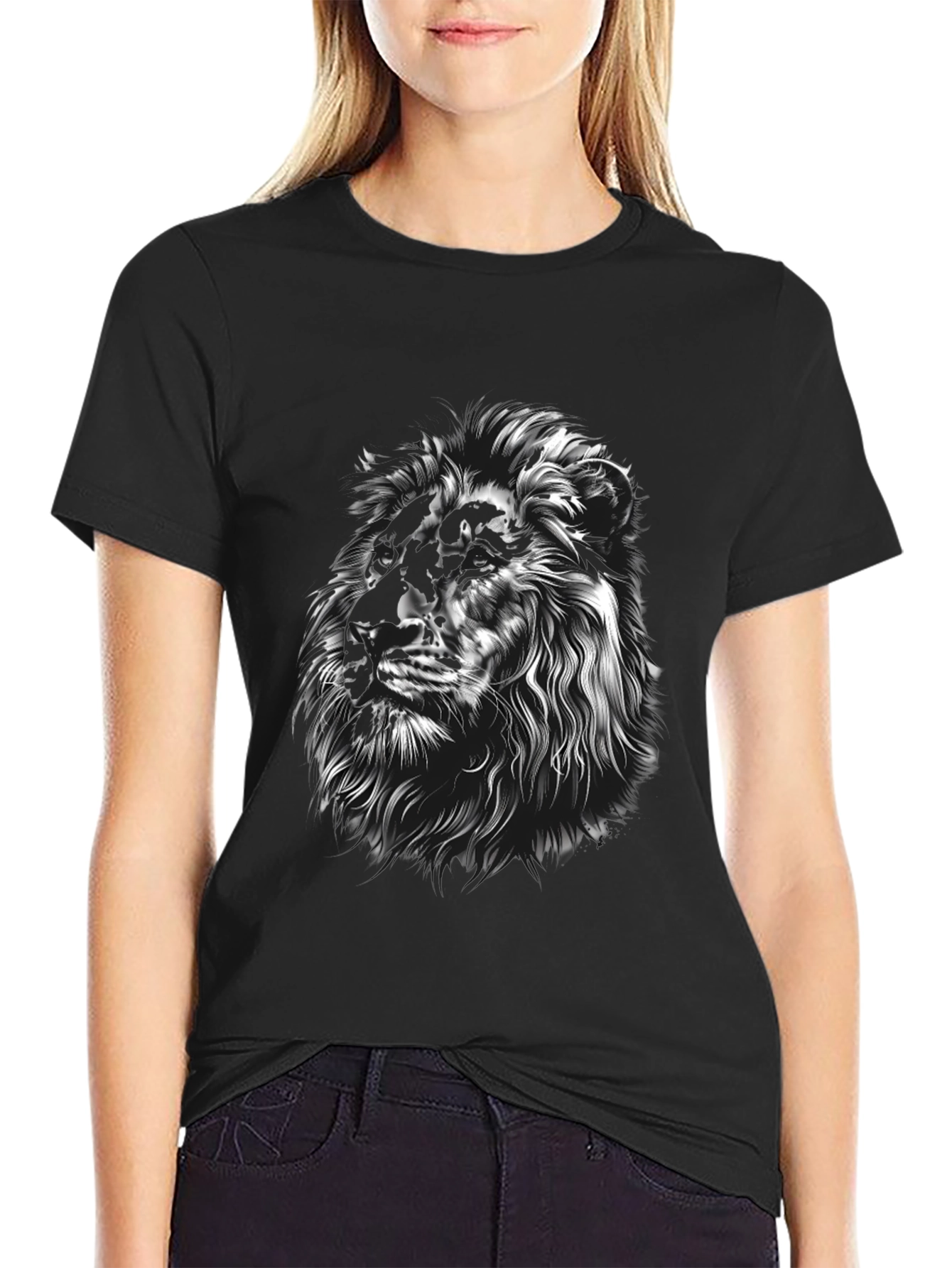 Black Lion Graphic Tee - Black Crew Neck T-Shirt view 2