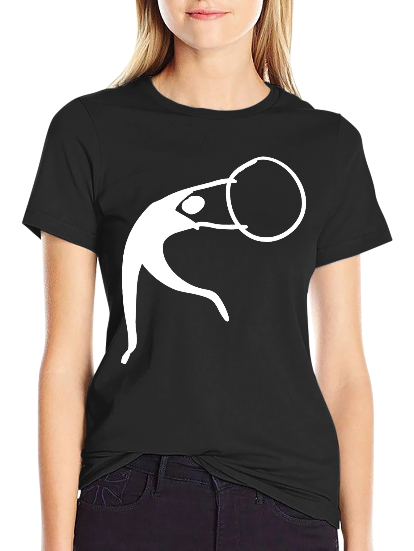 Black Man's Black T-Shirt With White Graphic Design view 2