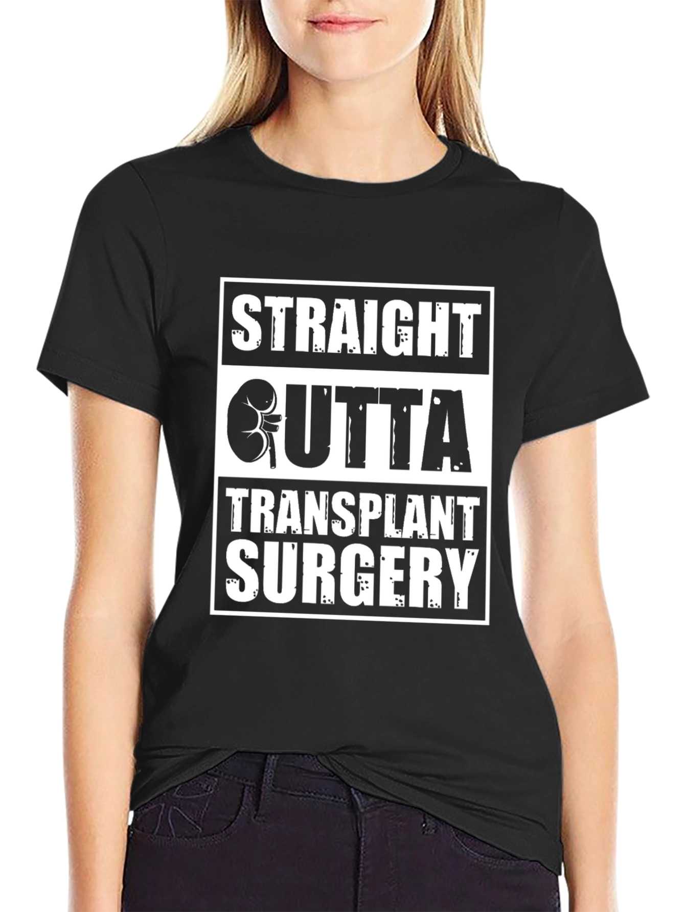Black Straight Outta Transplant Surgery T-Shirt view 2