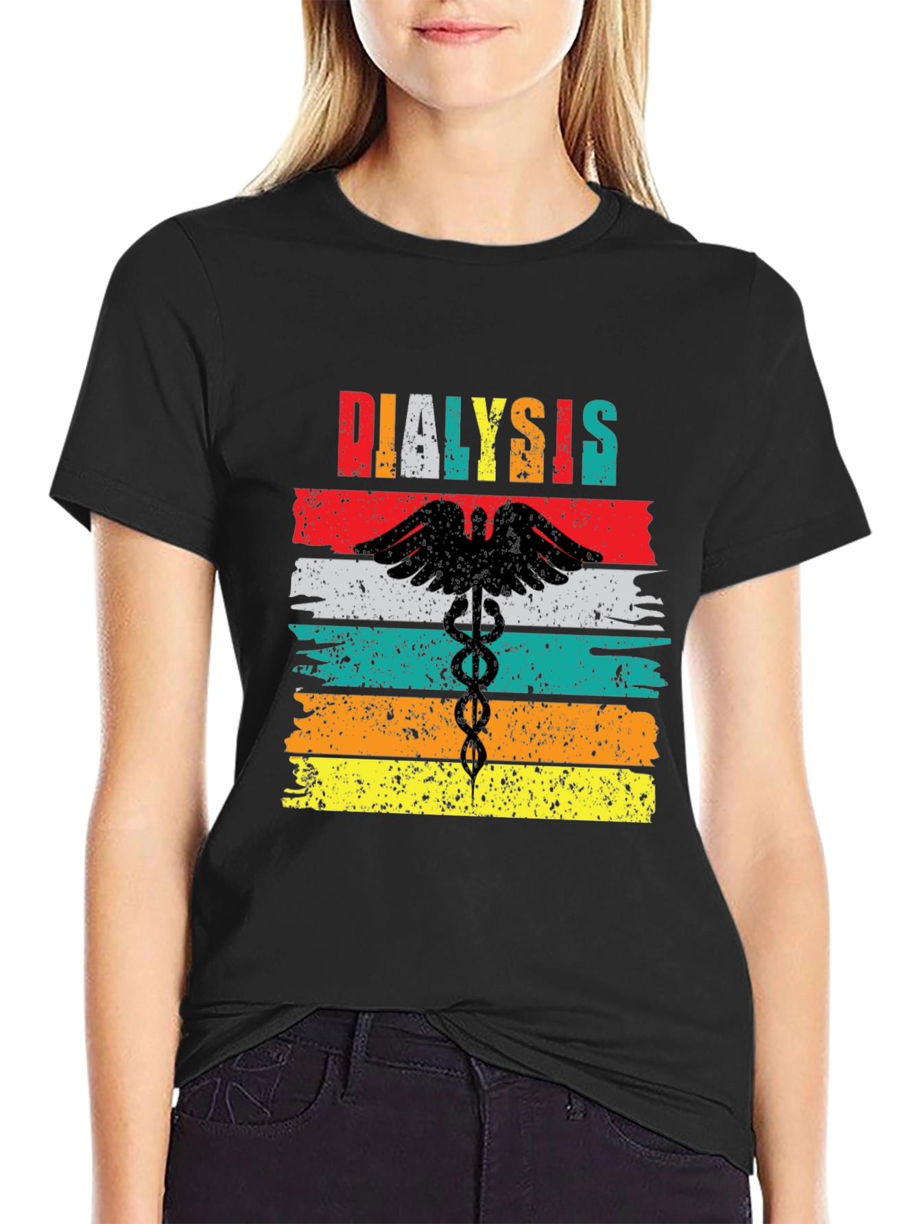 Black Dialysis Caduceus Retro Style T-Shirt view 2