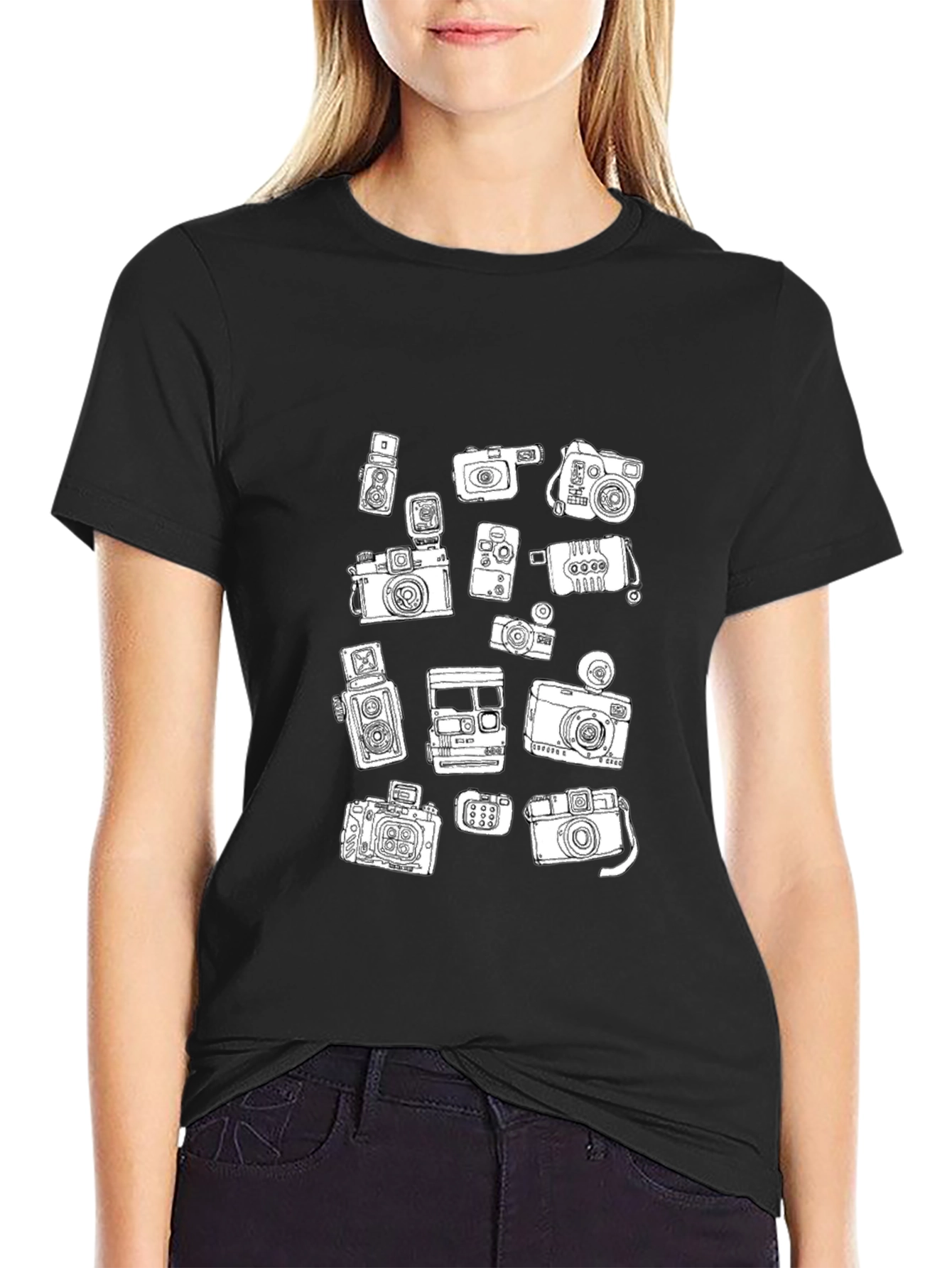 Black Camera Print Black T-Shirt view 2