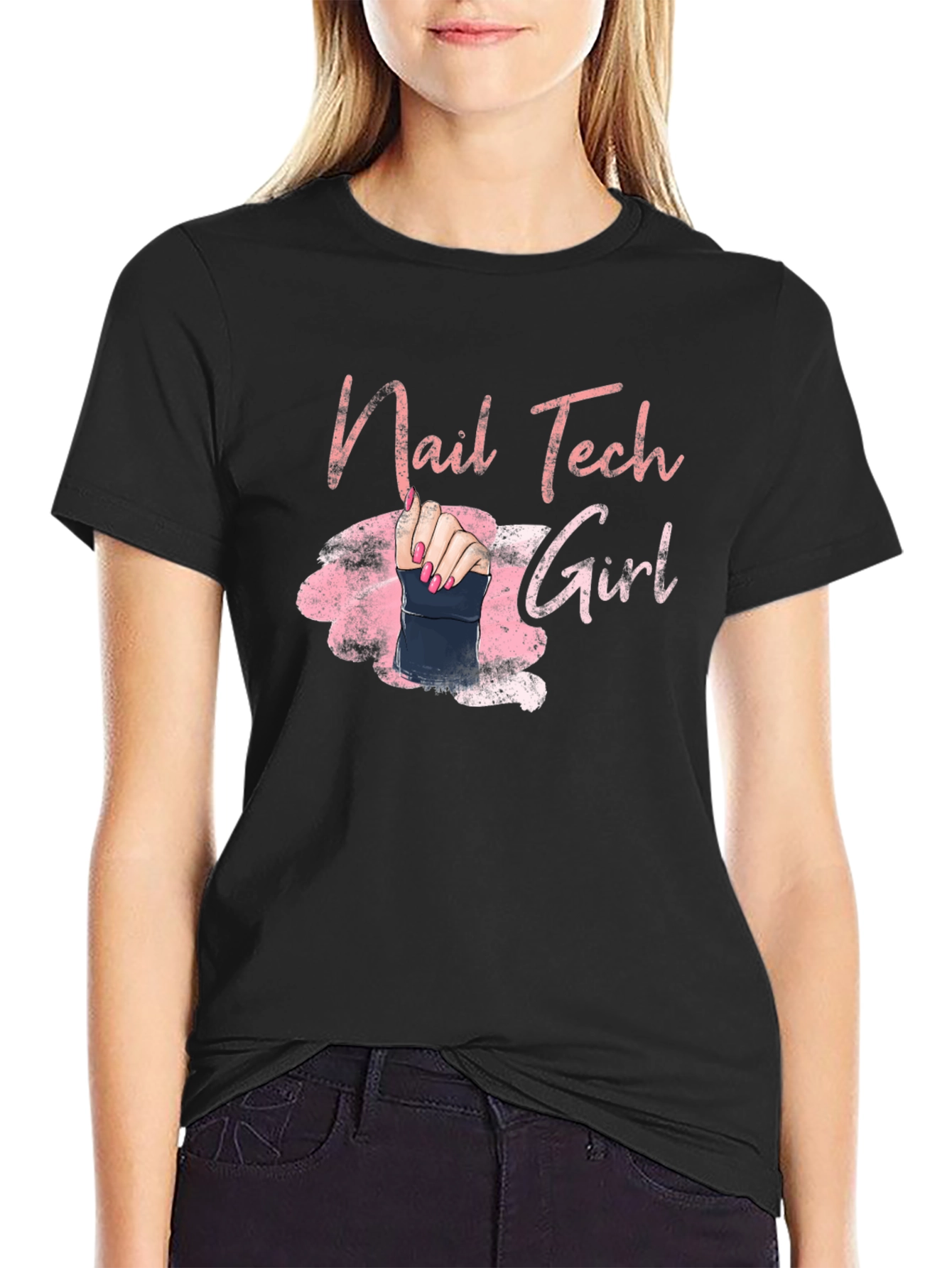 Black Nail Tech Girl Graphic Tee - Manicure Artist Shirt view 2
