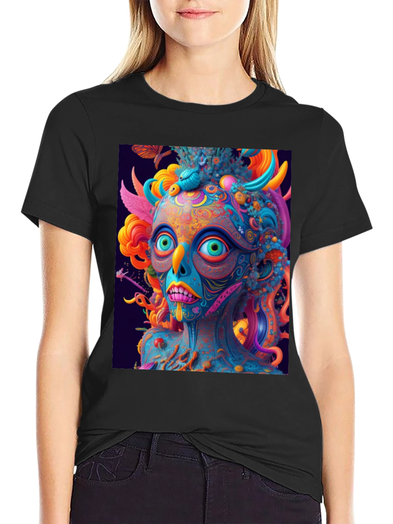 Black Psychedelic Art T-Shirt - Vivid Graphic Tee view 2