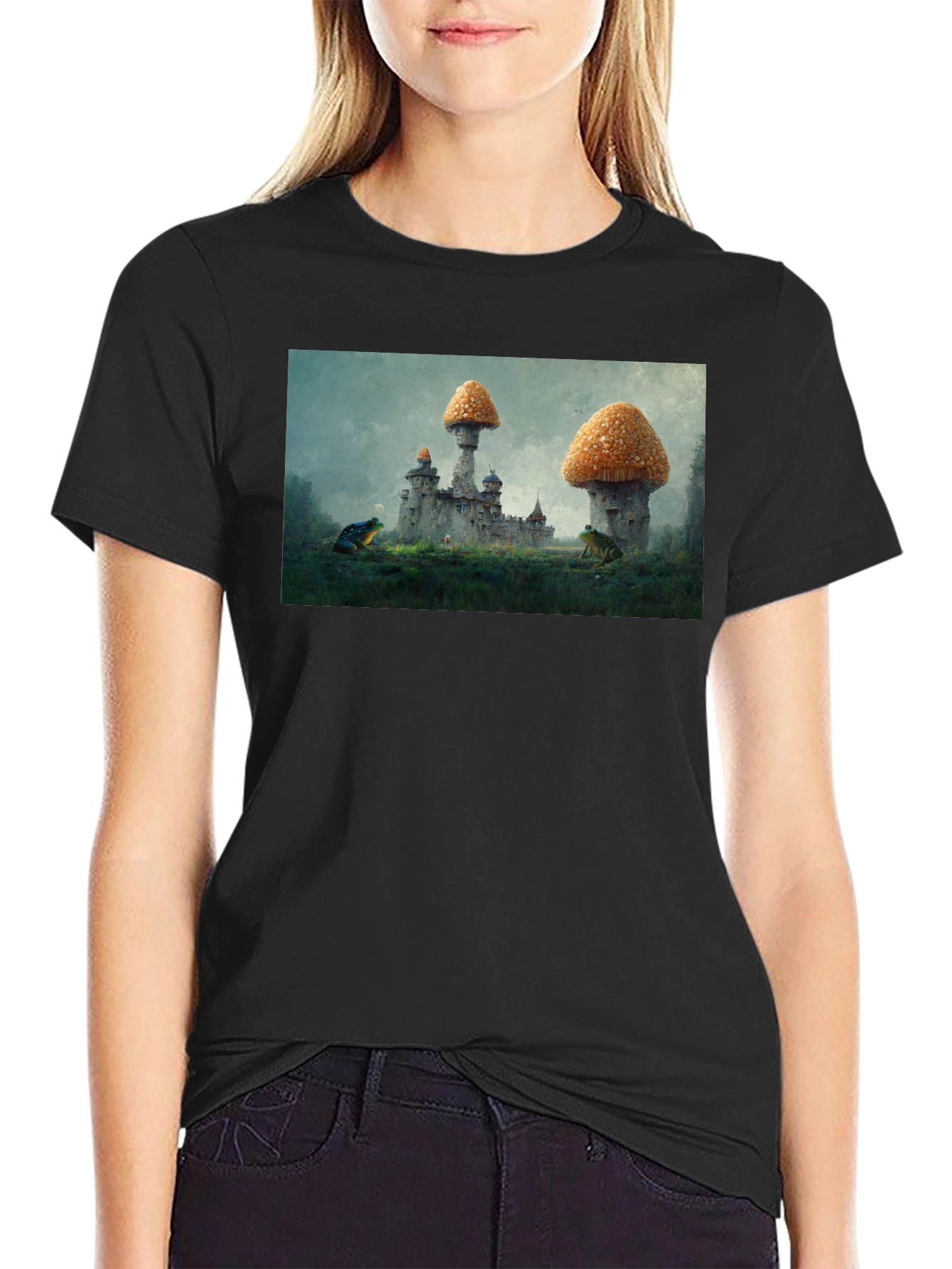 Black Mushroom Castle Black T-Shirt view 2