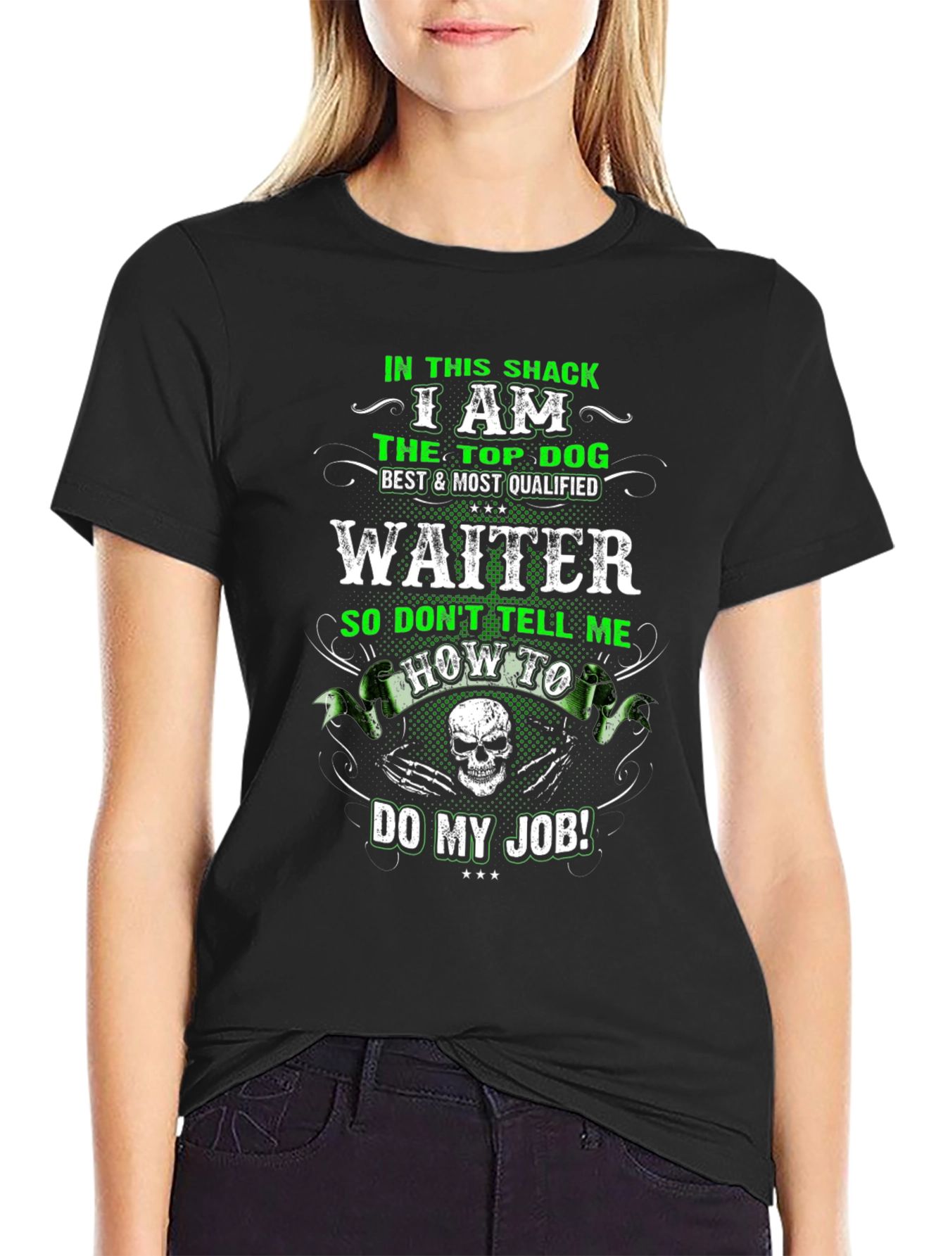 Black Waiter T-Shirt: Top Dog Design view 2