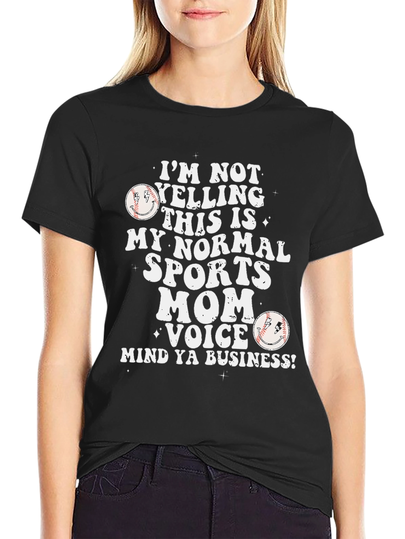 Black Sports Mom T-Shirt - I'm Not Yelling Baseball view 2